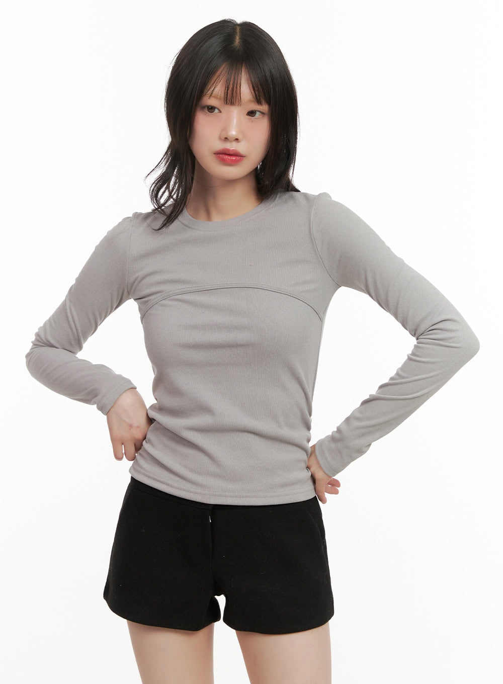Shirred Slim-Fit Long Sleeve Top CJ506