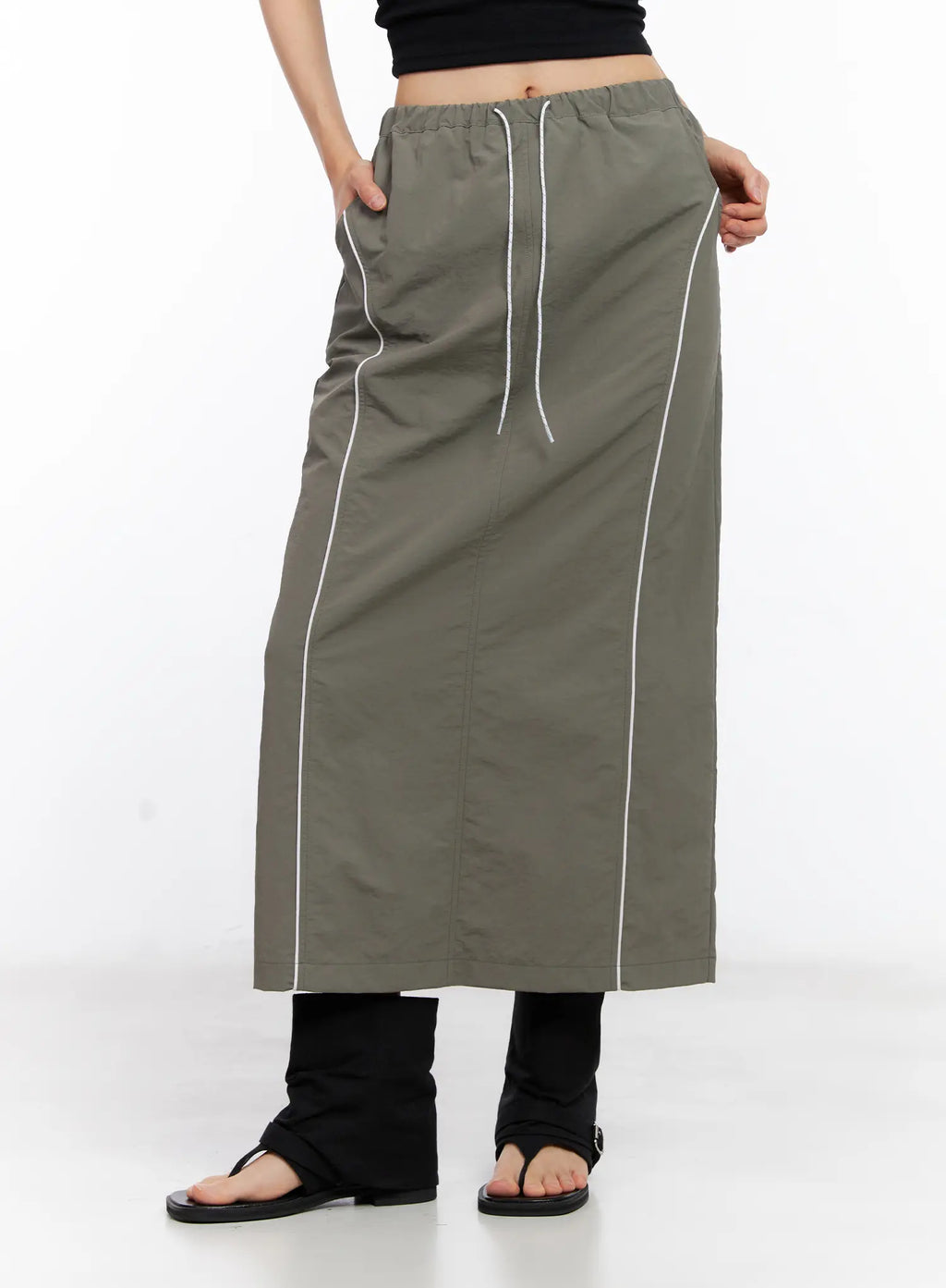 Nylon Drawstring Maxi Skirt CL530