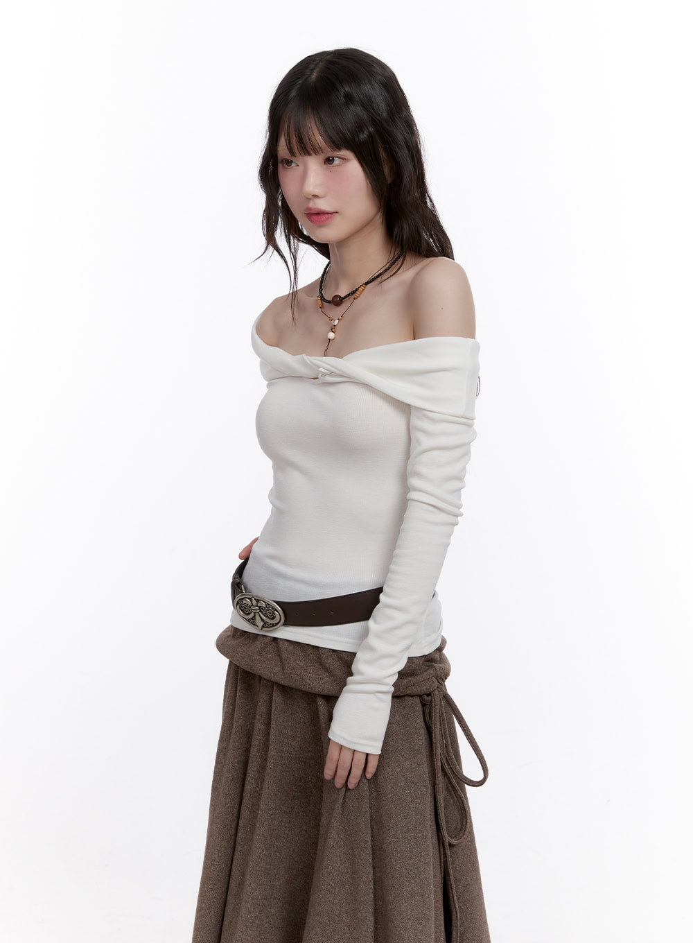 Off-Shoulder Twist Long-Sleeve Top CF511