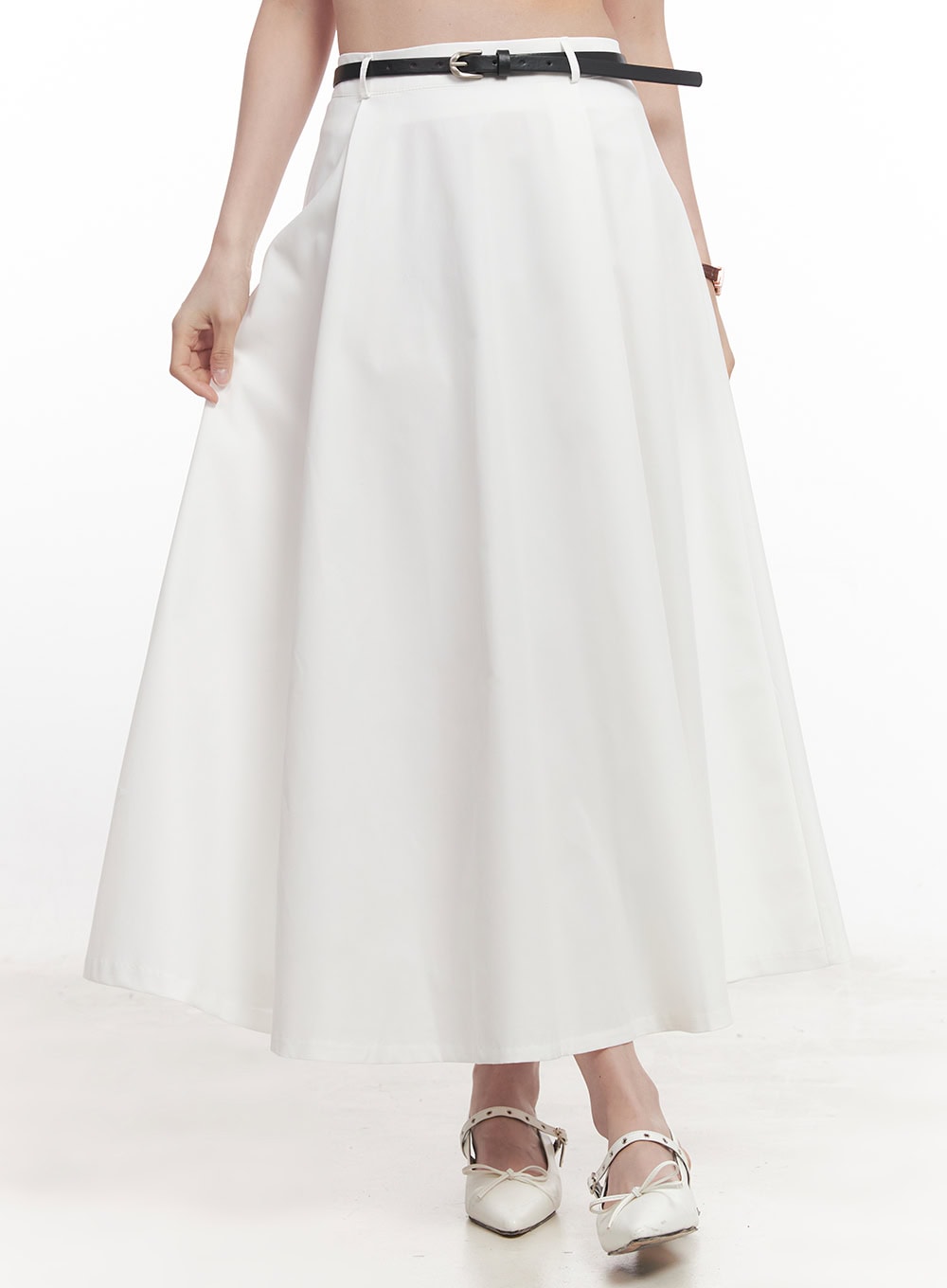 Flowy Pintuck Flare Maxi Skirt with Belt CA501