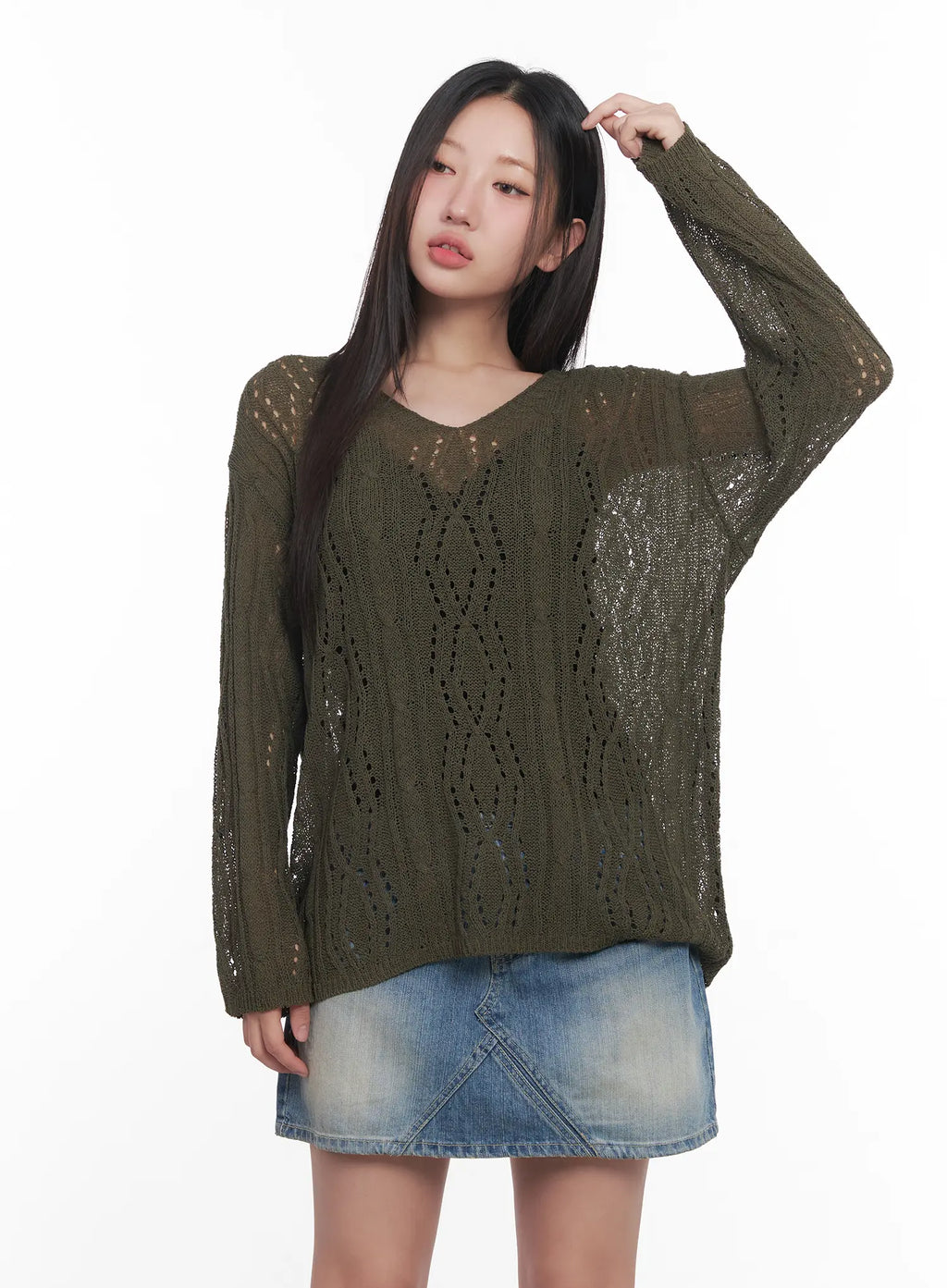 Criss-Cross Sheer V-Neck Sweater CU516