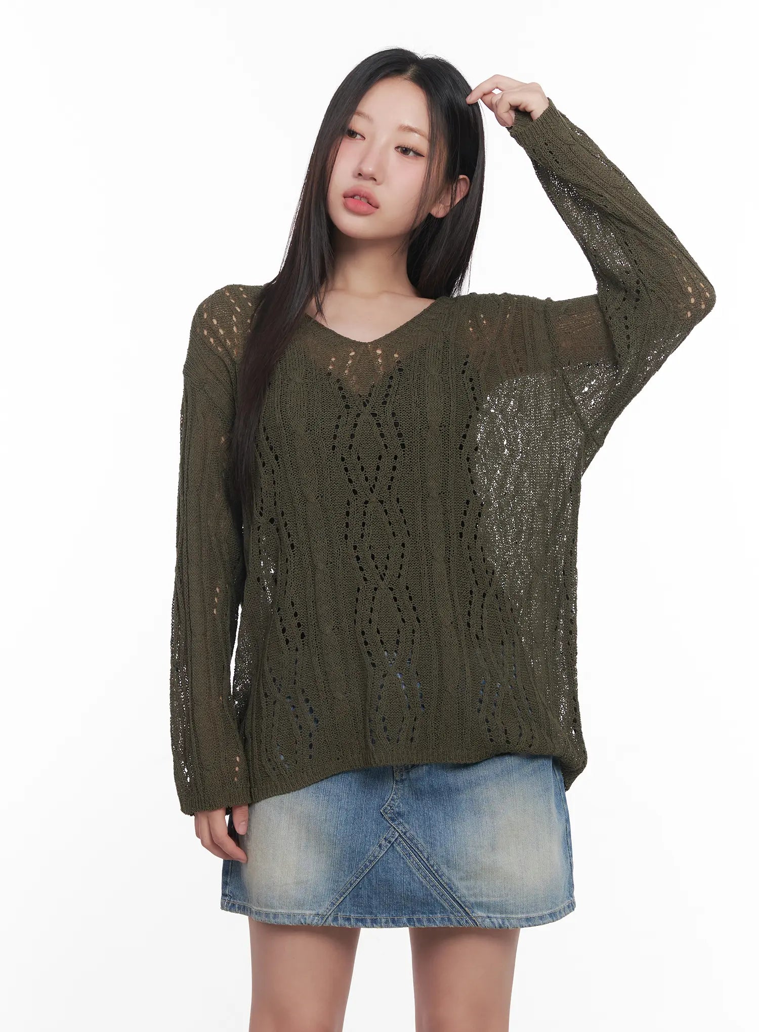 Criss-Cross Sheer V-Neck Sweater CU516