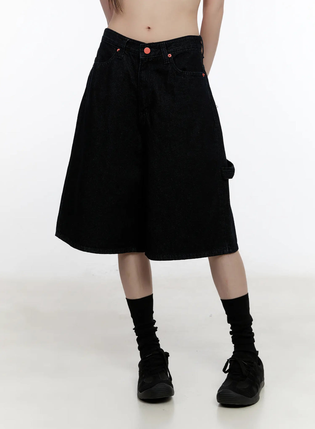 Red Text Graphic Embroidered Jorts CL504