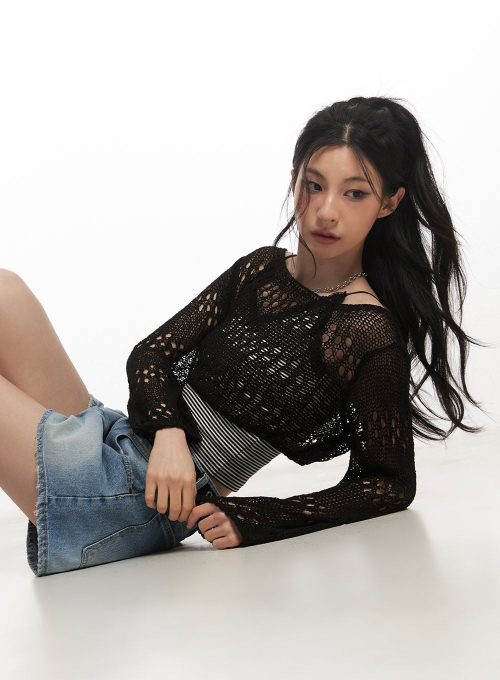 Crochet Micro Knit Sweater CA514