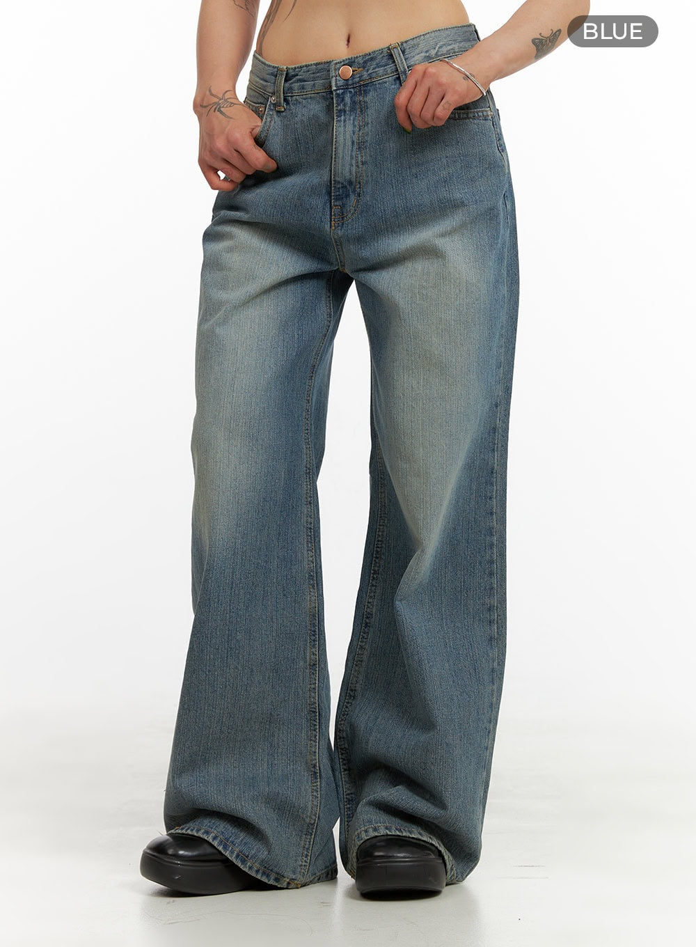 Wide Washed Denim Jeans CY429