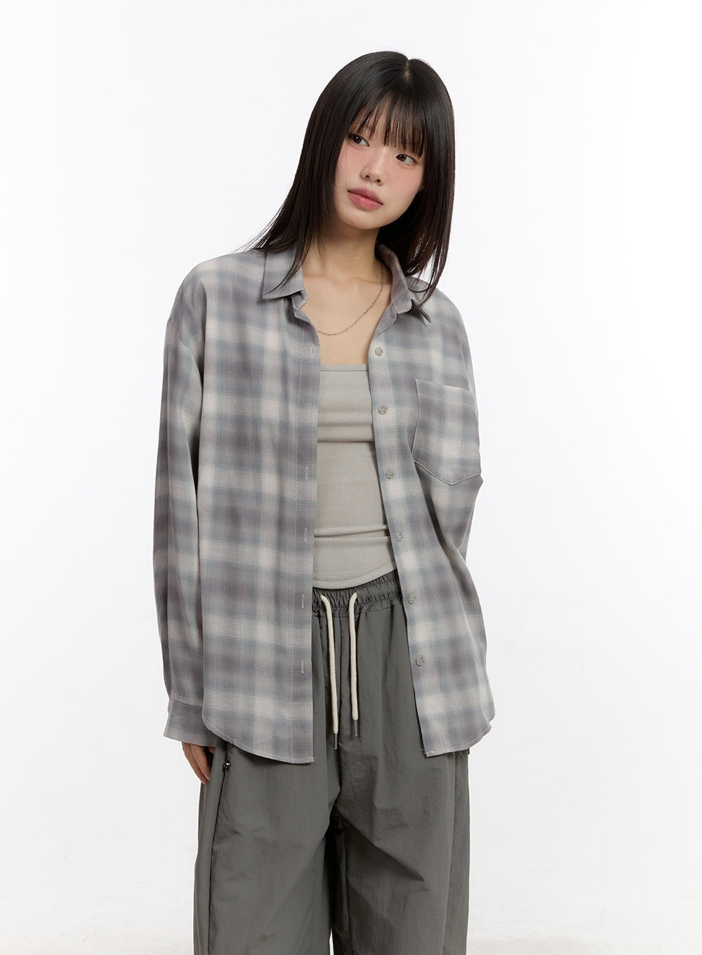 Oversize Checkered Collared Shirt CA509