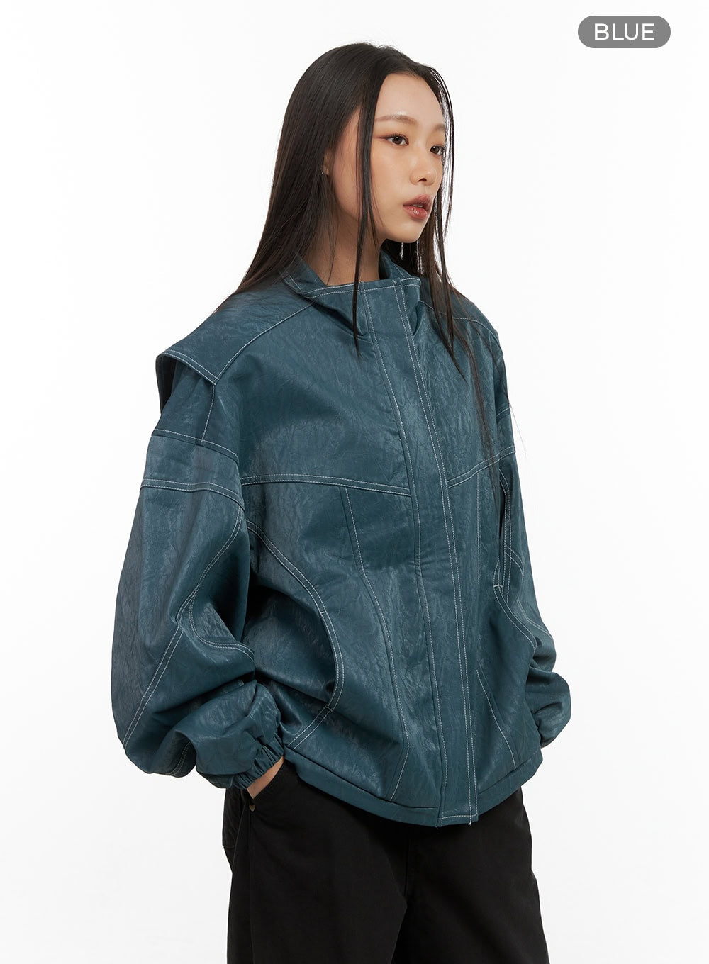 Washed Faux Leather Jacket CO424