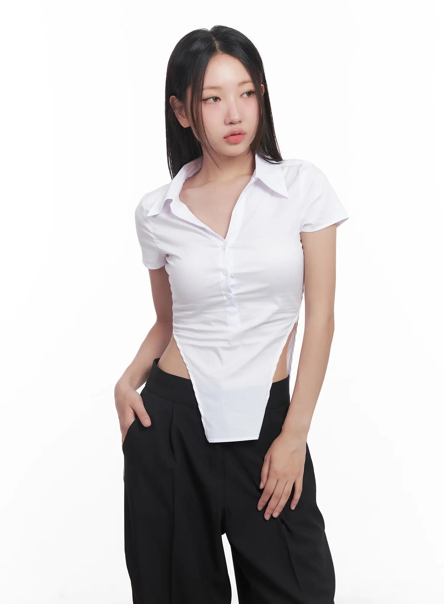 Buttoned Collar Short-Sleeve Shirt CU517