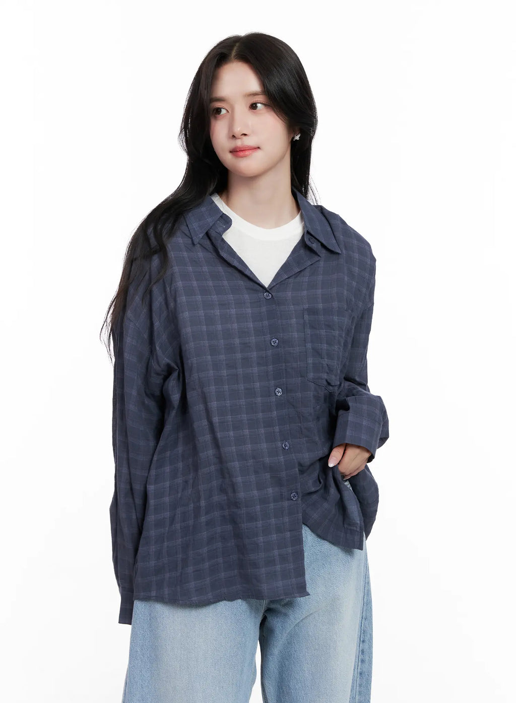 Oversized Plaid Button-Down Shirt CL515