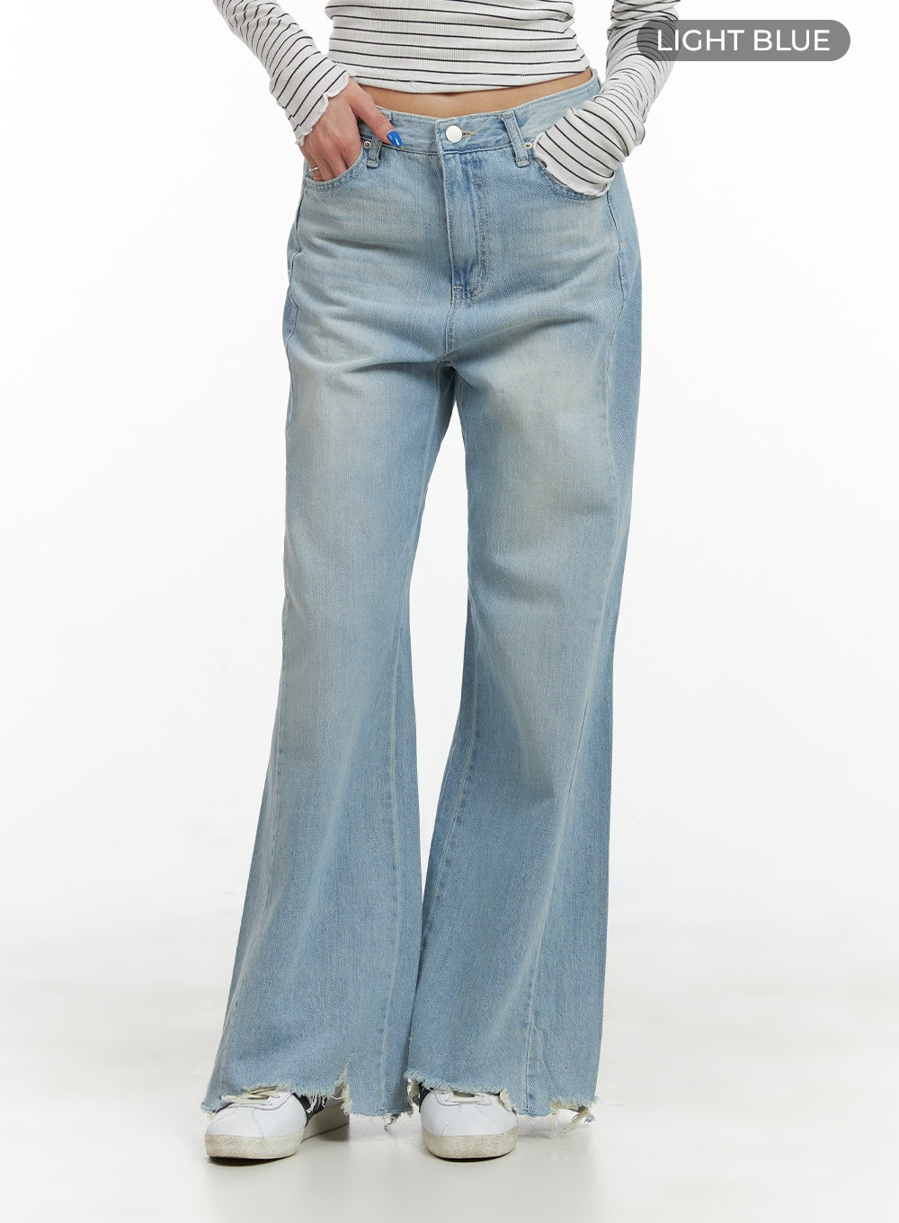 Destroyed Hem Loose Fit Straight Jeans CY431