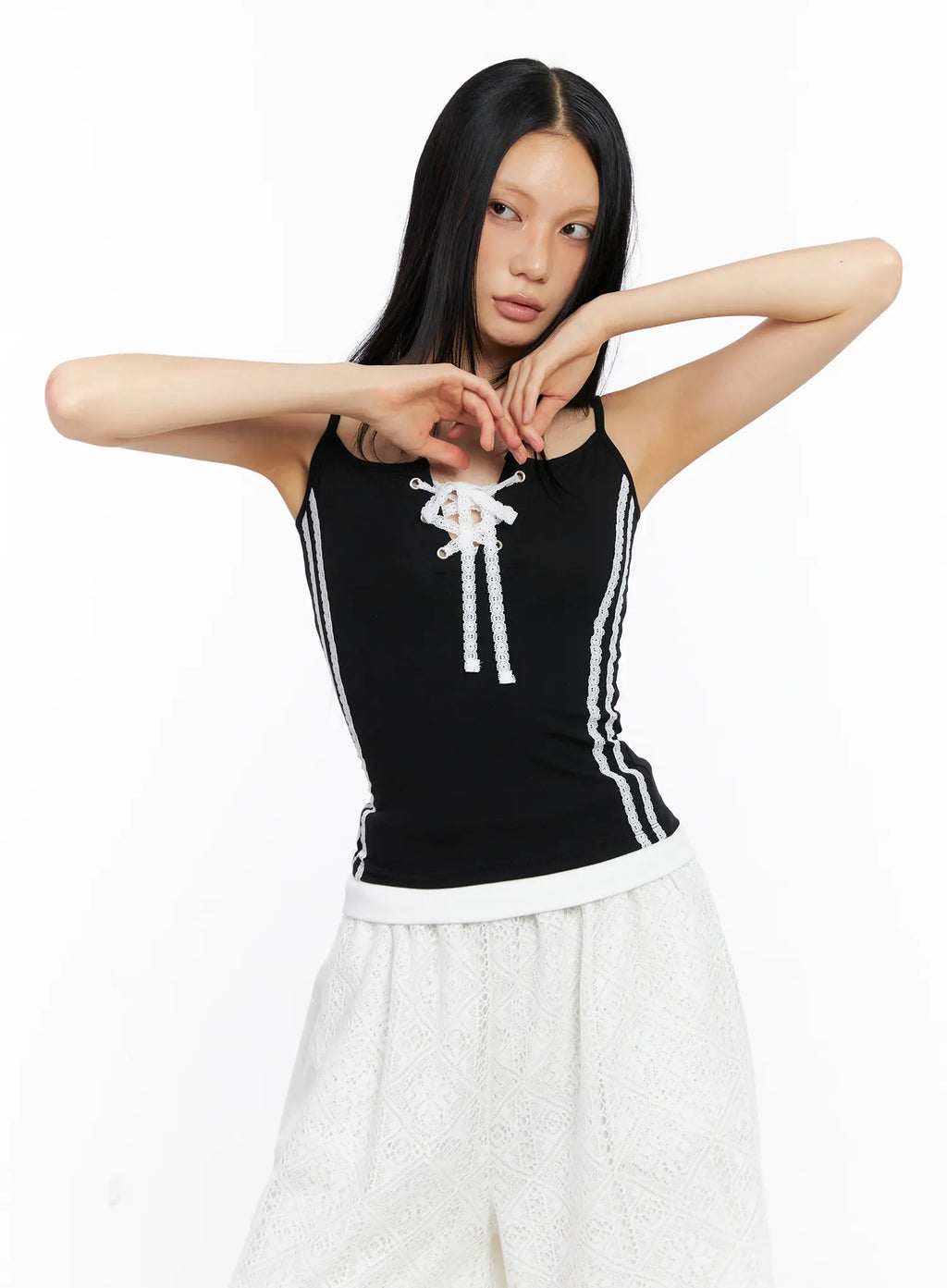 Lace-Up Eyelet Tank Top CL530
