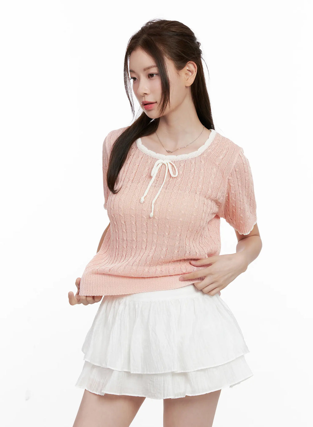Contrast Trim Ribbon Knit Shirt CL523
