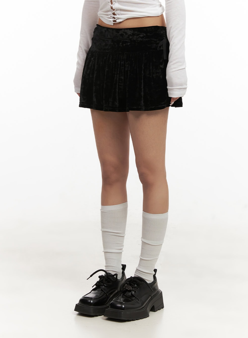 Side Ribbon Velvet Mini Skirt CD426