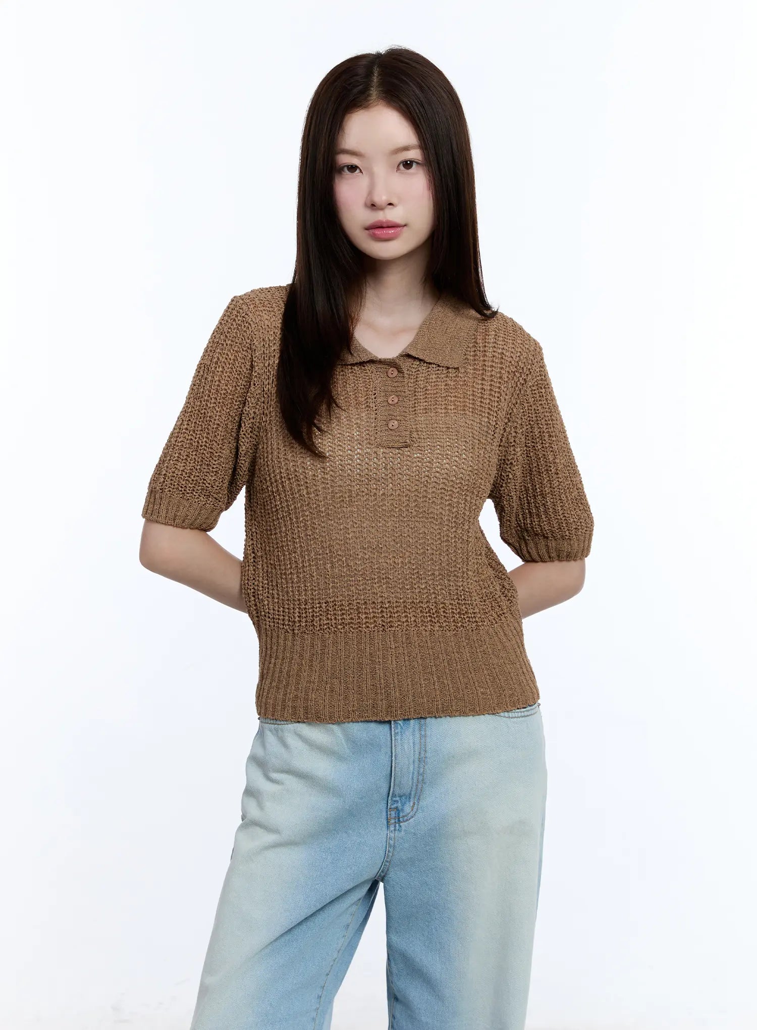Collared Short Sleeve Sweater CU513