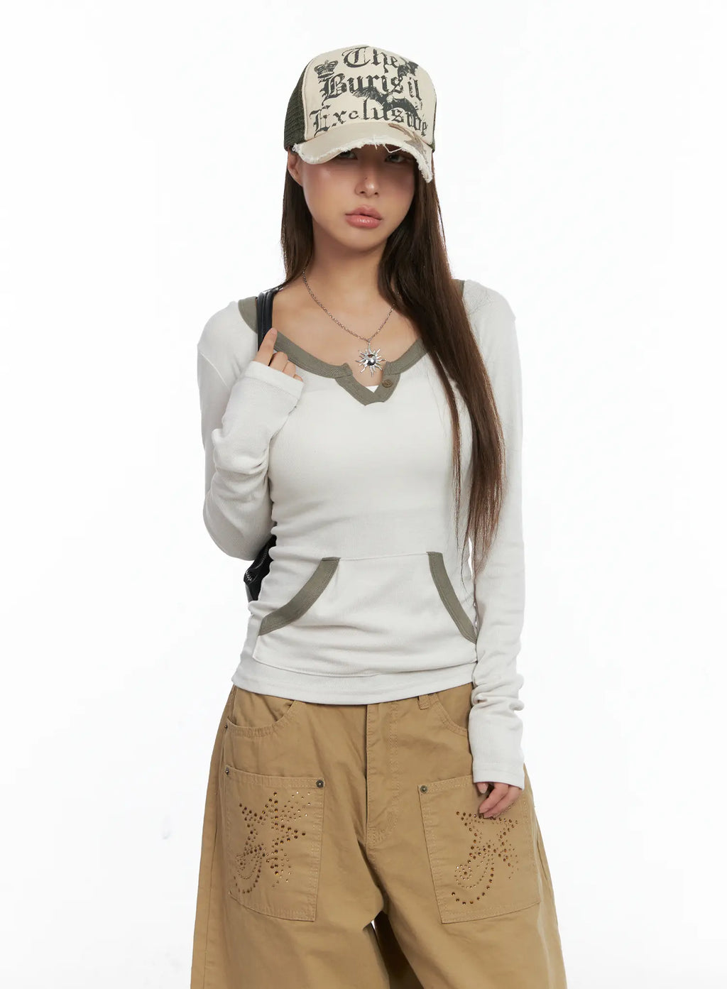 Long-Sleeve Contrast Trim Hoodie CS504