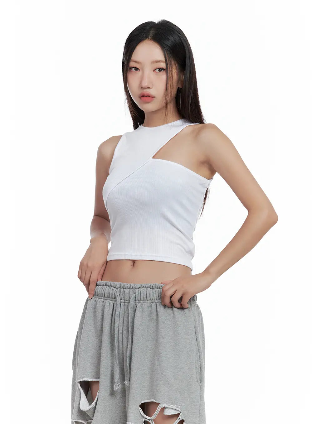 Asymmetric Ribbed Cropped Tank CL508