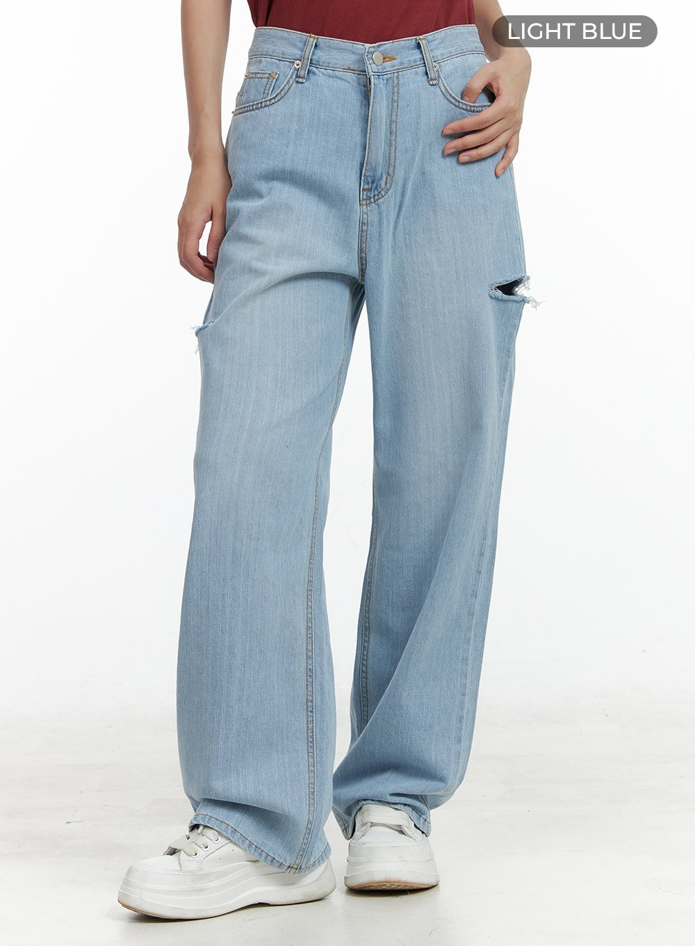 Cut-Out Wide Leg Jeans OL408