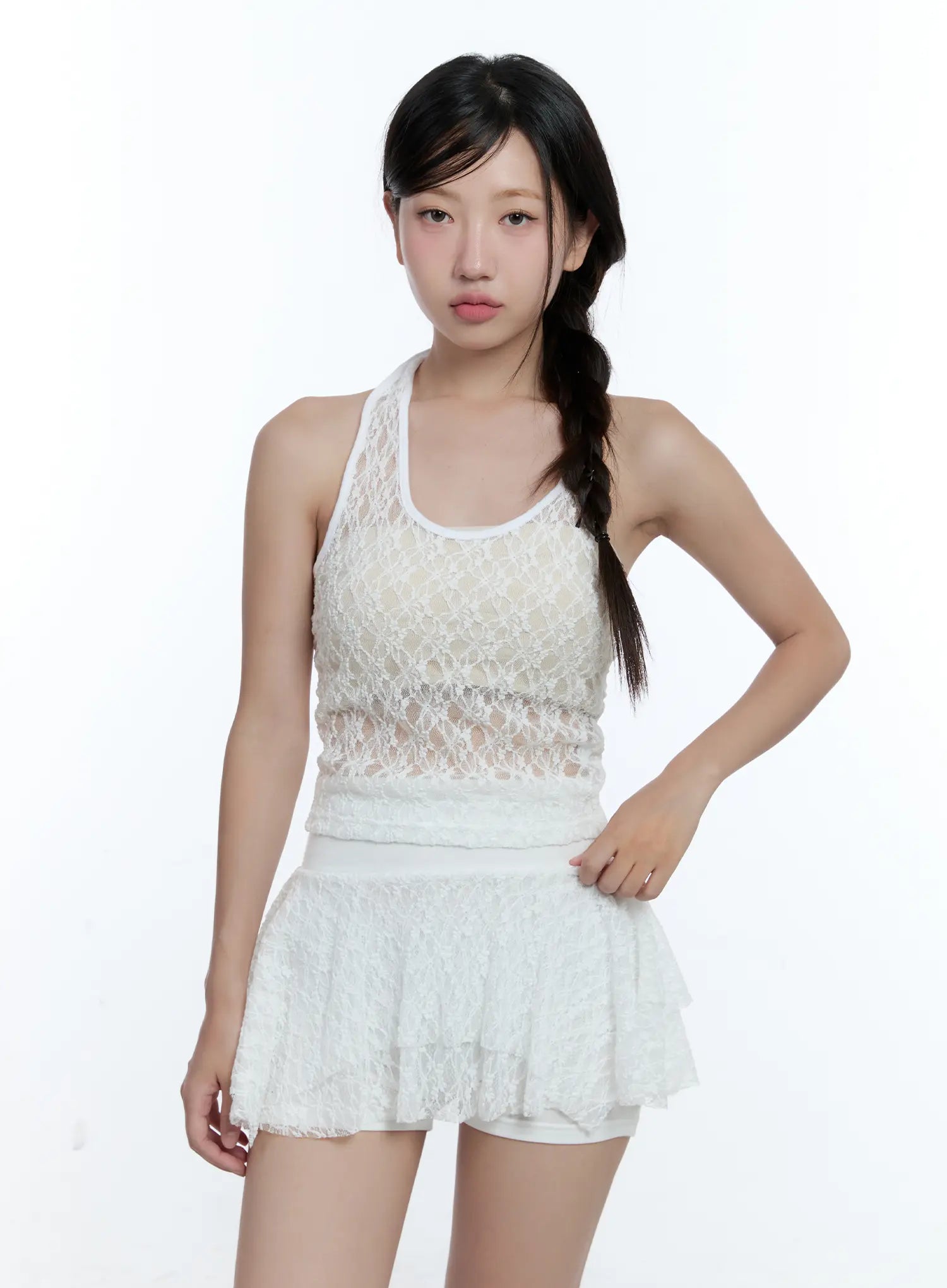 Sheer Lace Halter Neck Top CU527