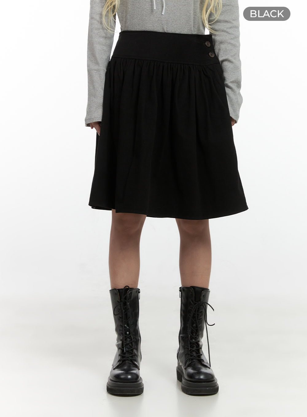 Chic Buttoned Flare Cotton Midi Skirt CS426