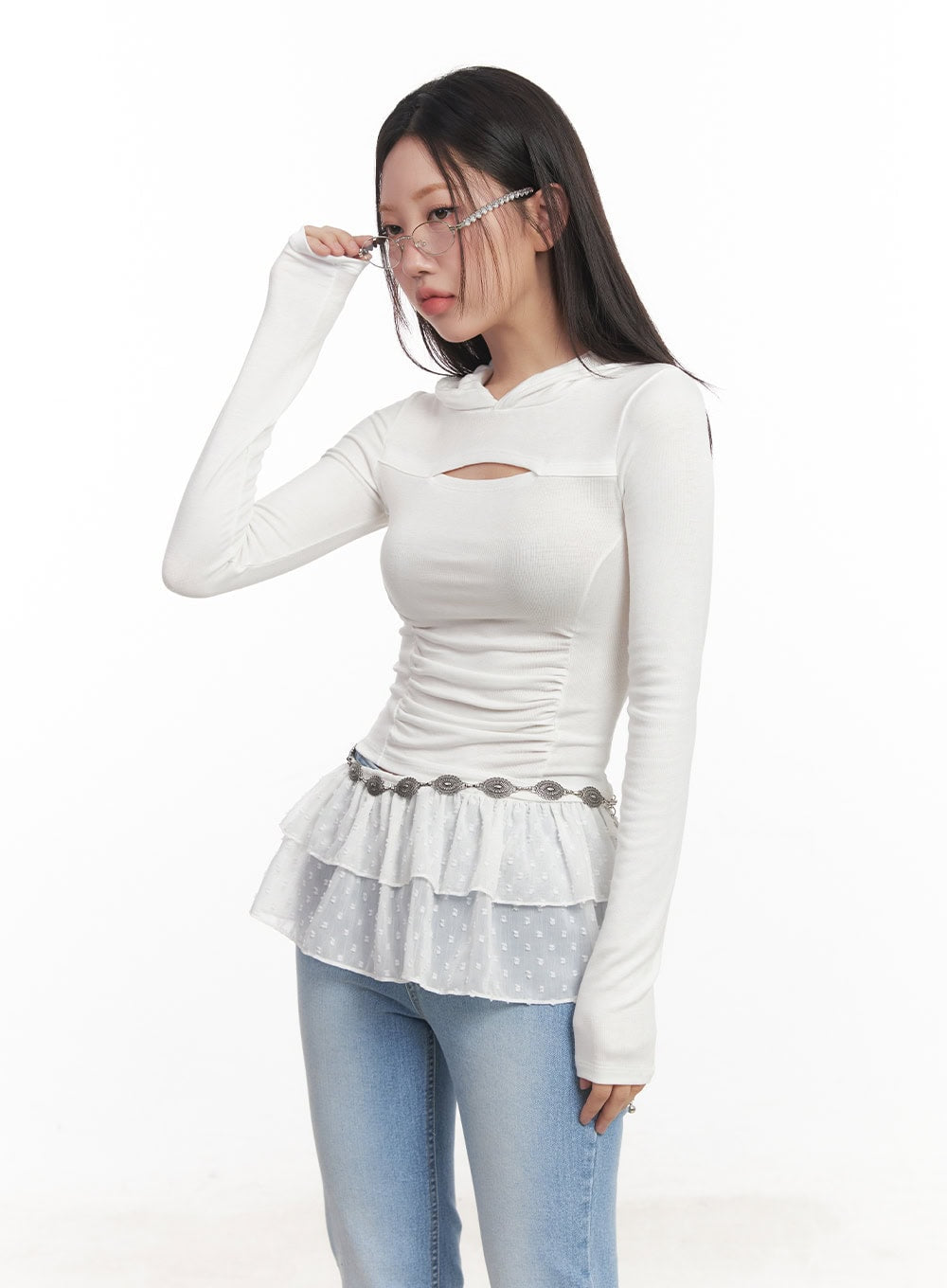 Shirred Cut-Out Crop Hoodie Top CA521