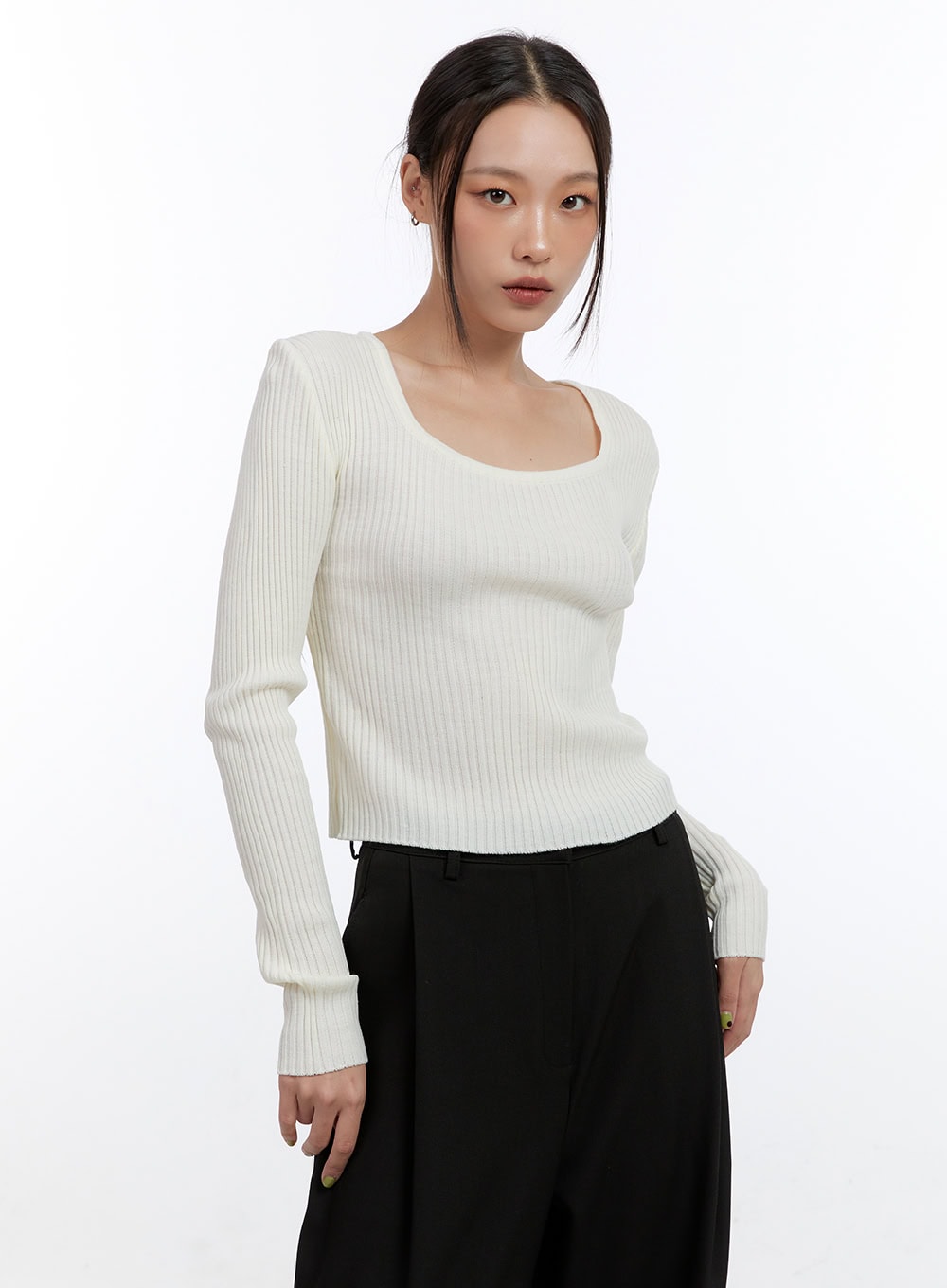 Square-Neck Solid Crop Top CN401