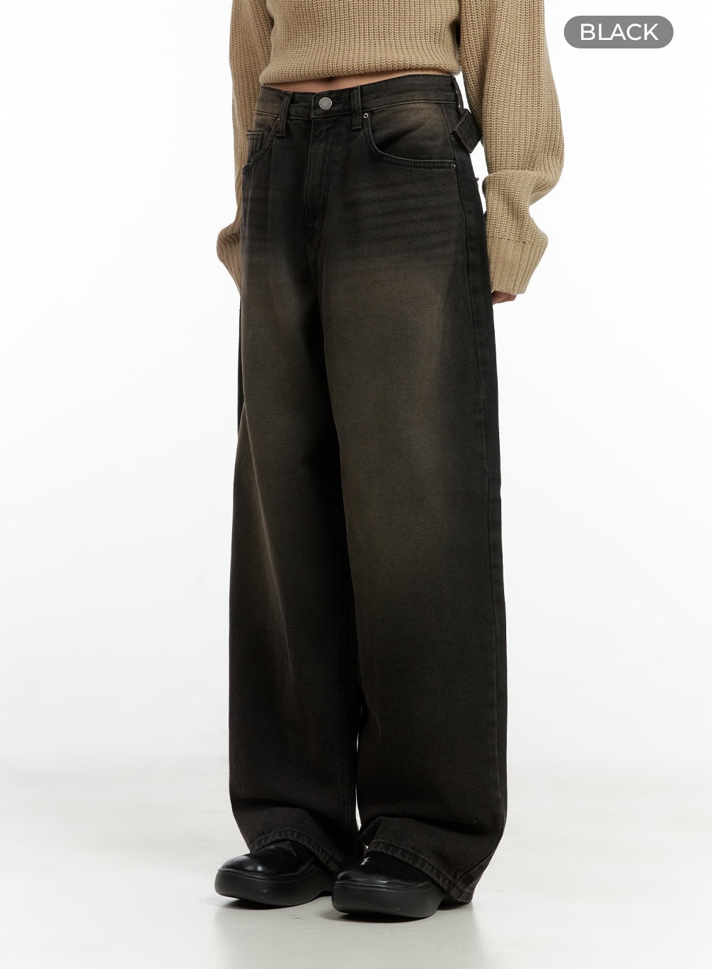 Mabel Buckle Washed Wide-Leg Jeans CO424