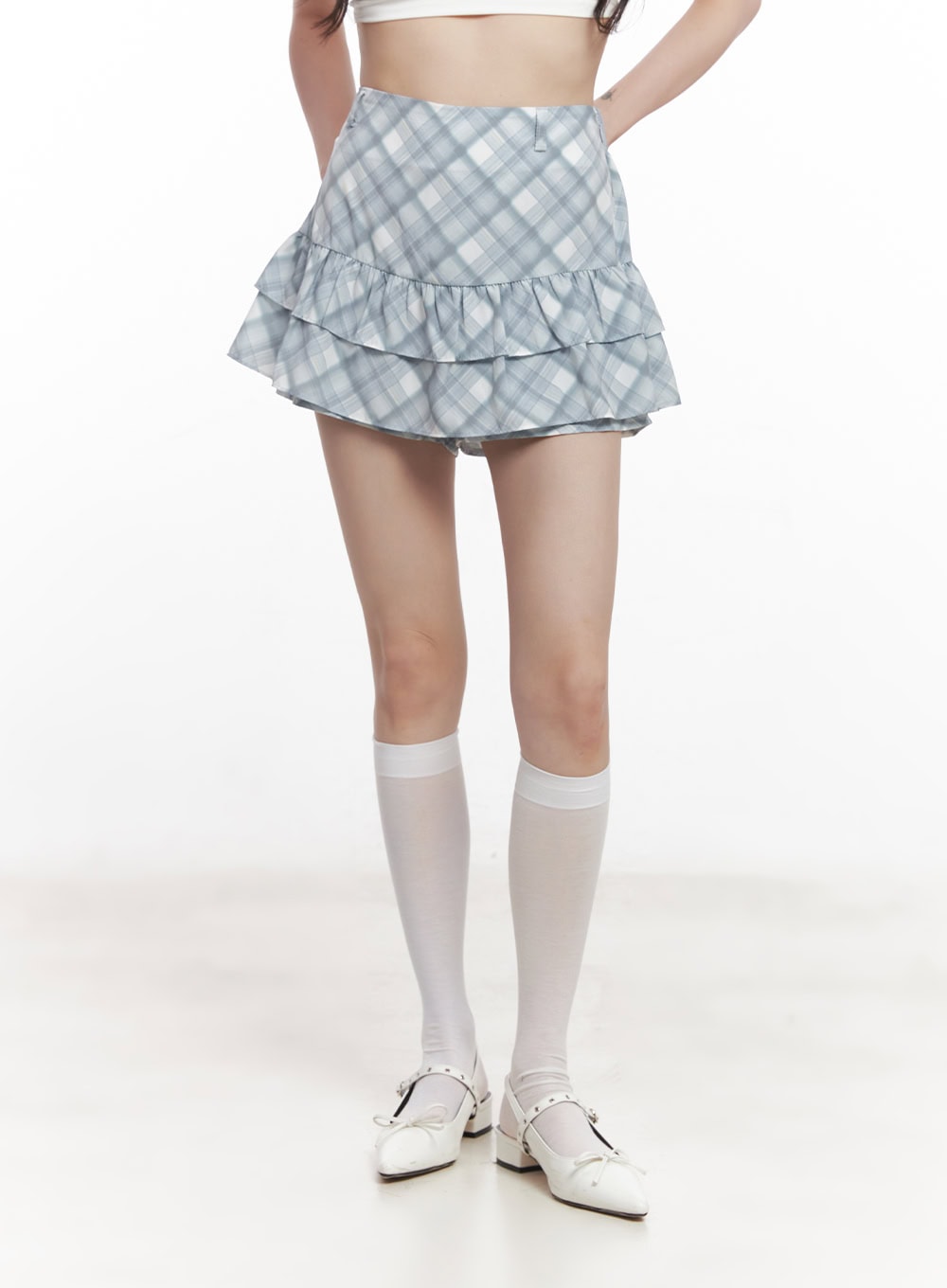Frill Plaid Print Mini Skirt CY521