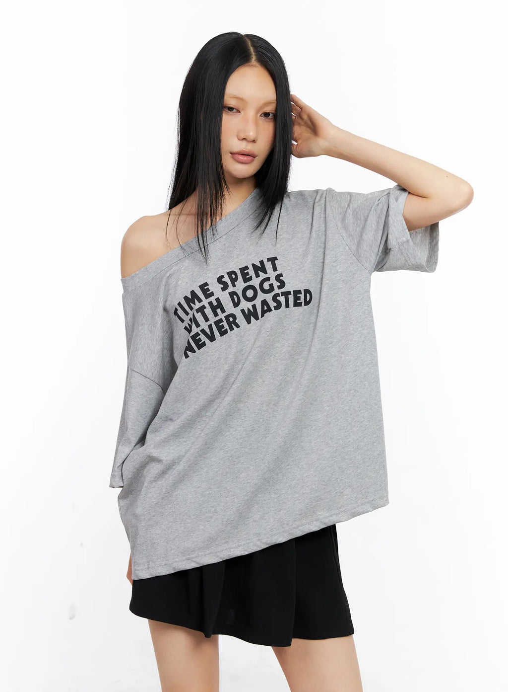 Off-Shoulder Relaxed-Fit Graphic Tee CL530