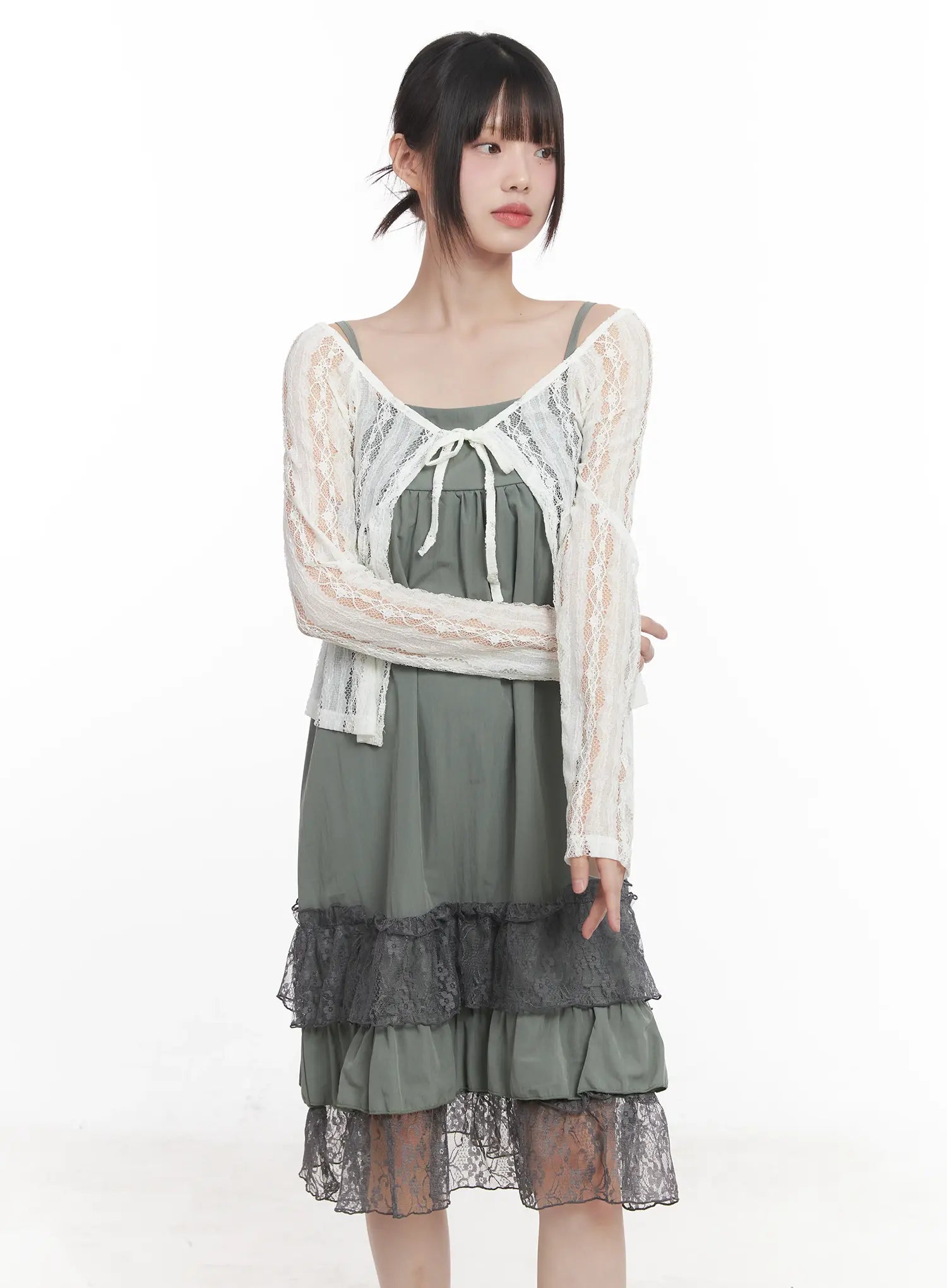 Sheer Lace Ribbon Cardigan CU518