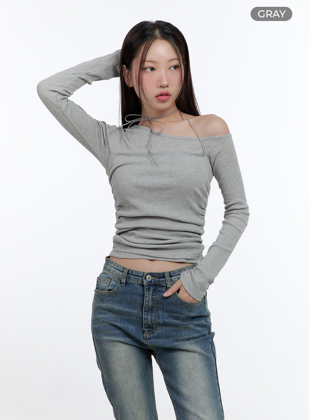 Chic Shirred One-Shoulder Top CS406