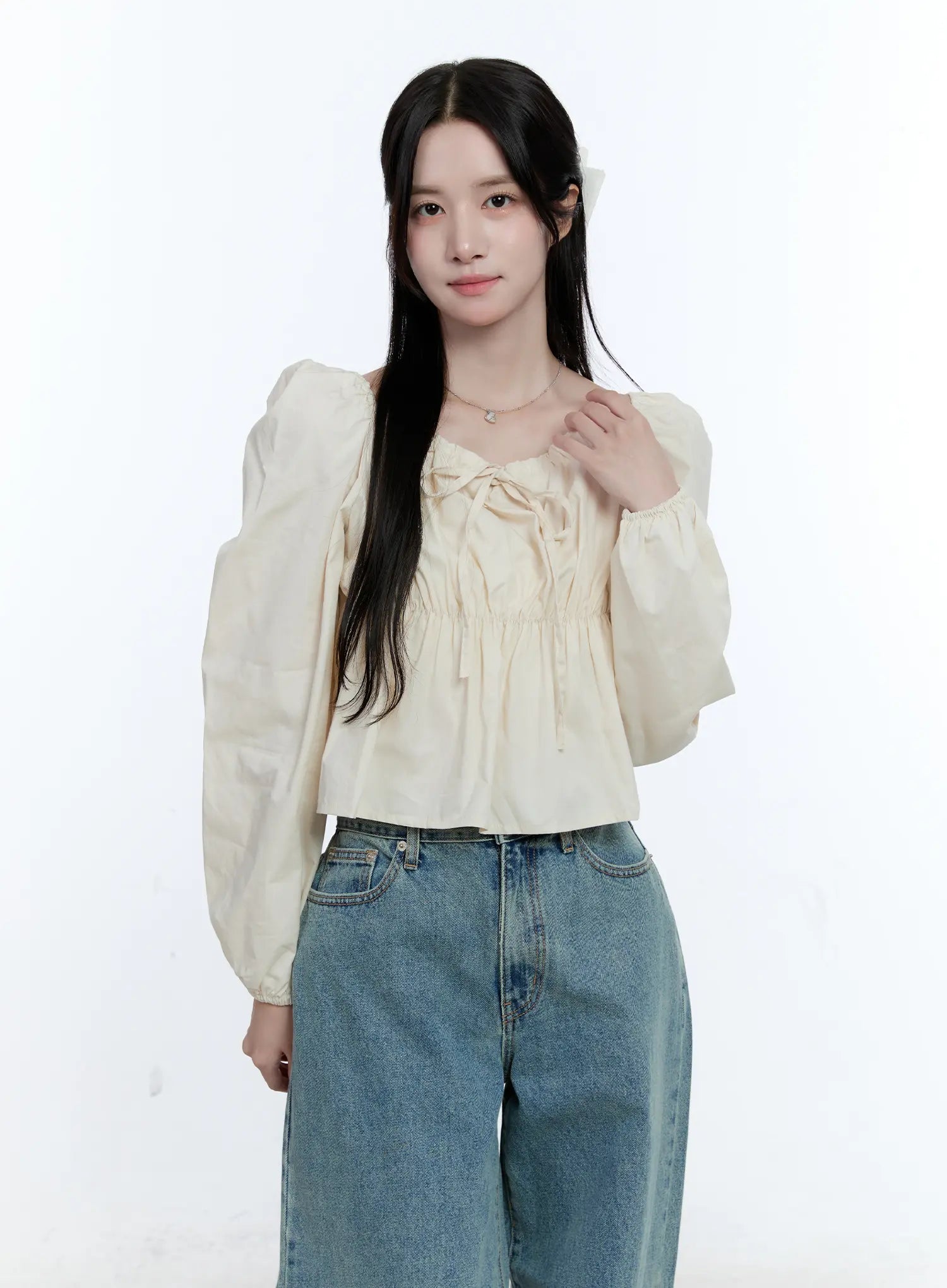 Puff-Sleeve Shirred Blouse CG512