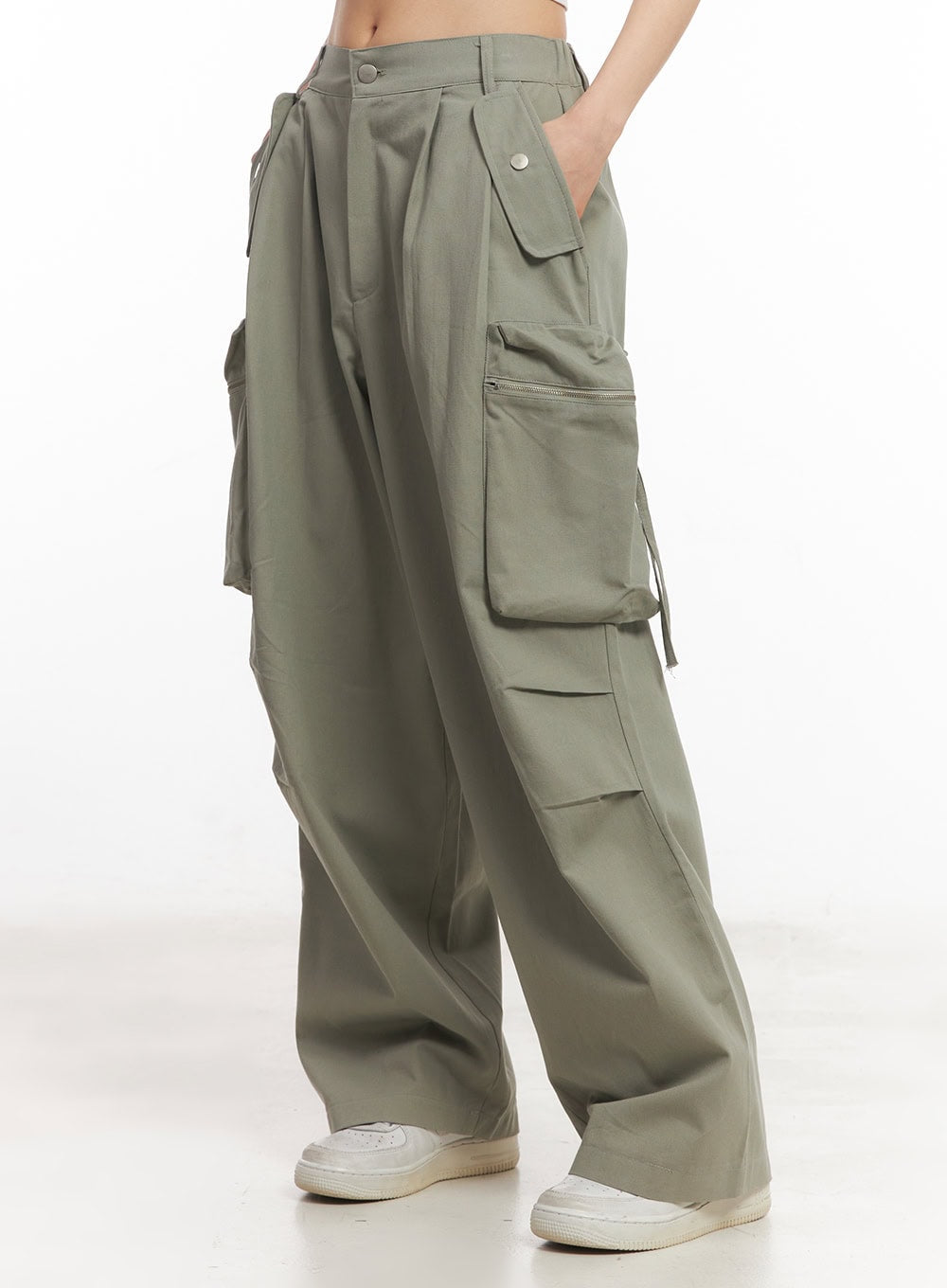 Pintuck Cotton Cargo Baggy Pants CA504