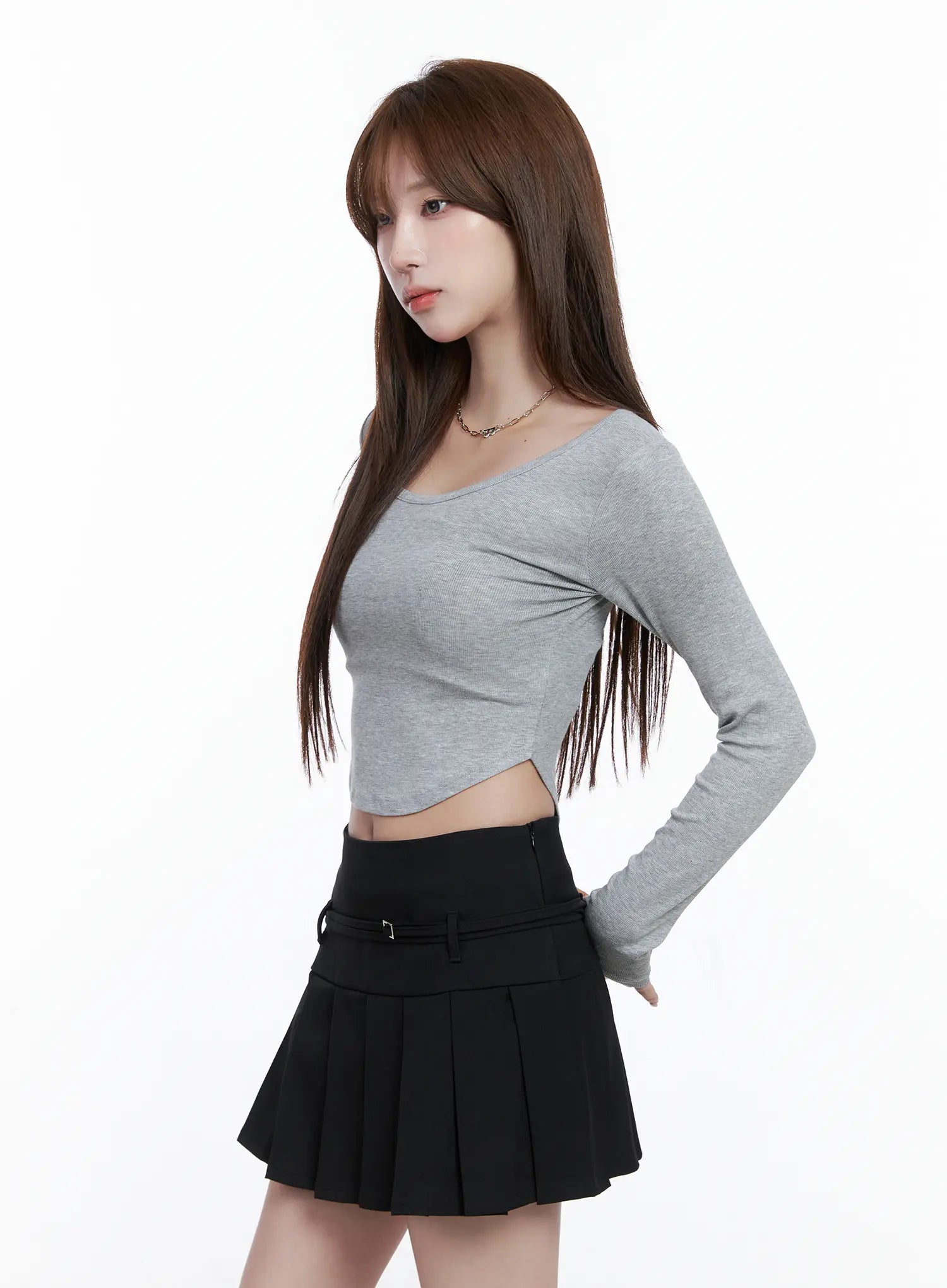 U-Neck Crop Long Sleeve Top CG529
