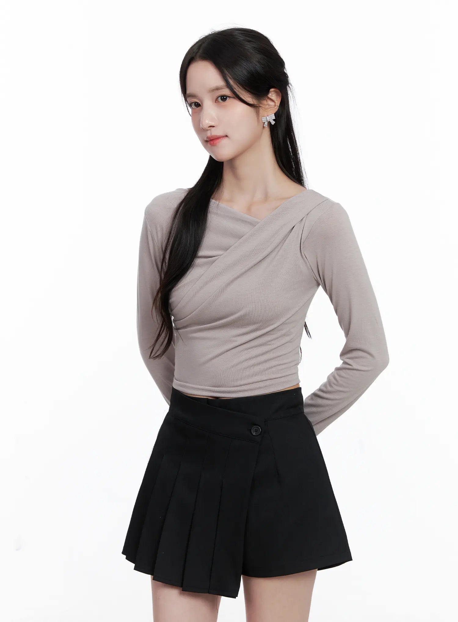 Asymmetrical Neck Long Sleeve Top CS523