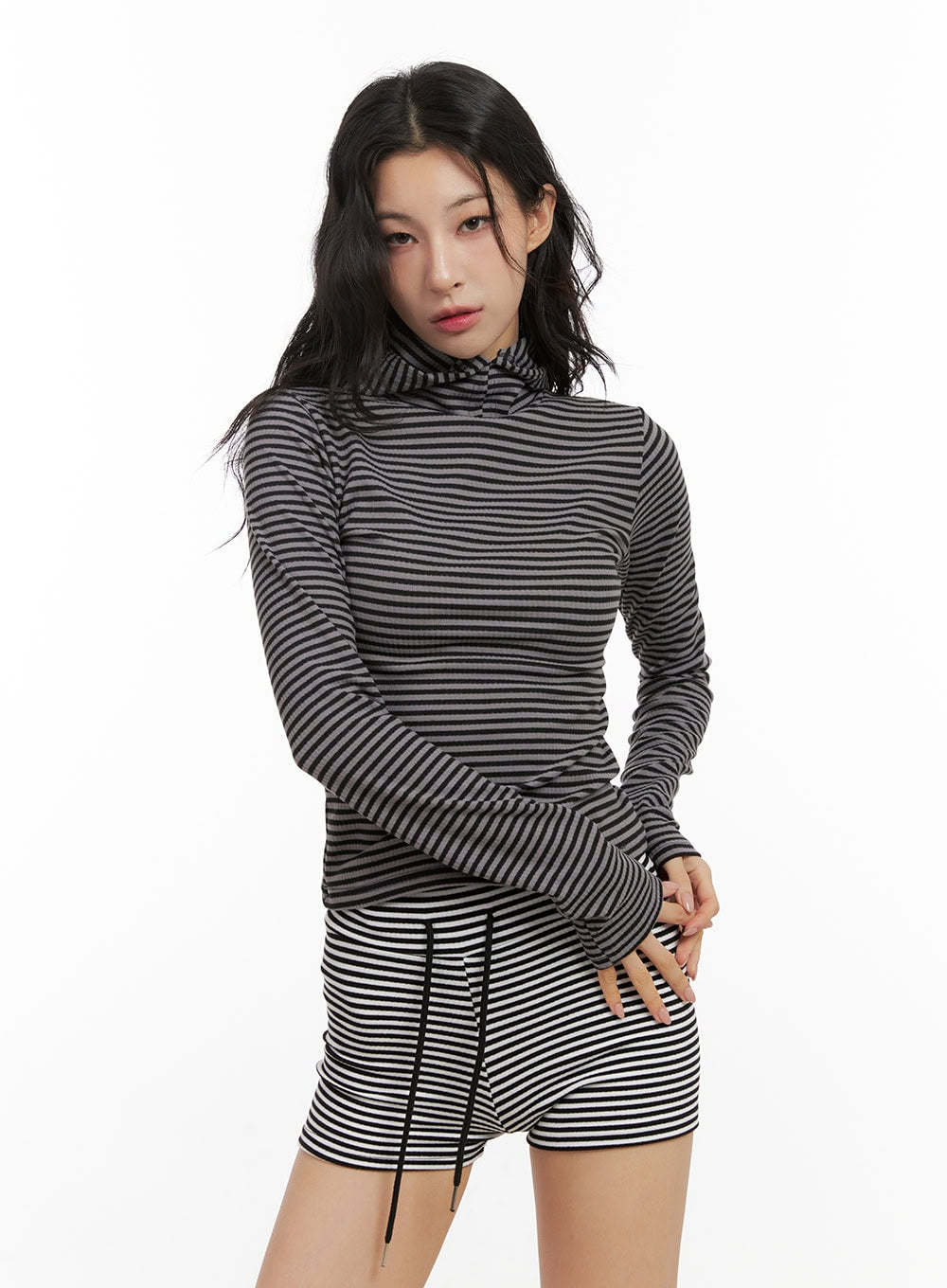 Striped Slim-Fit Hooded Top CN416