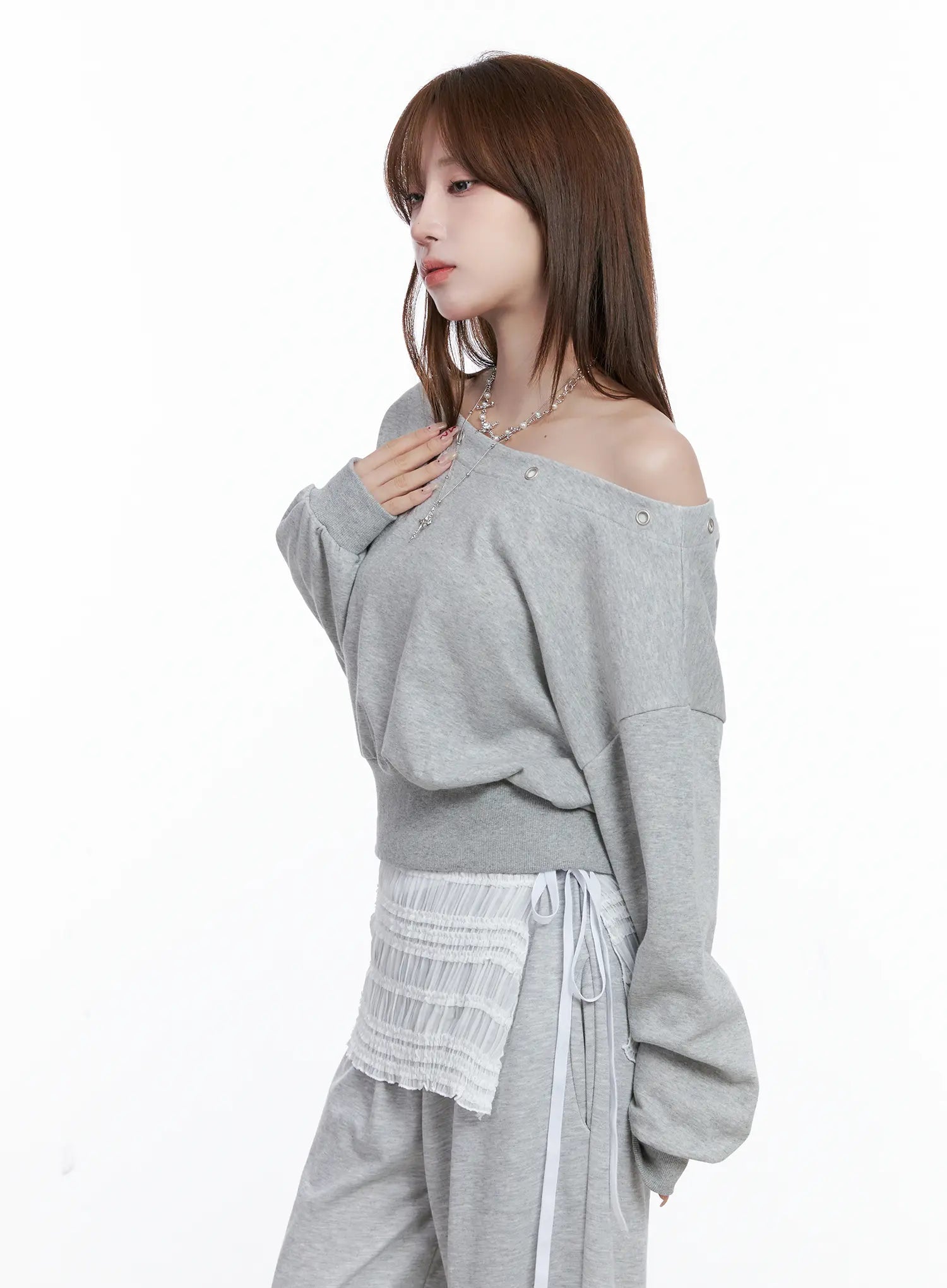Off-Shoulder Eyelet Sweatshirt CG529