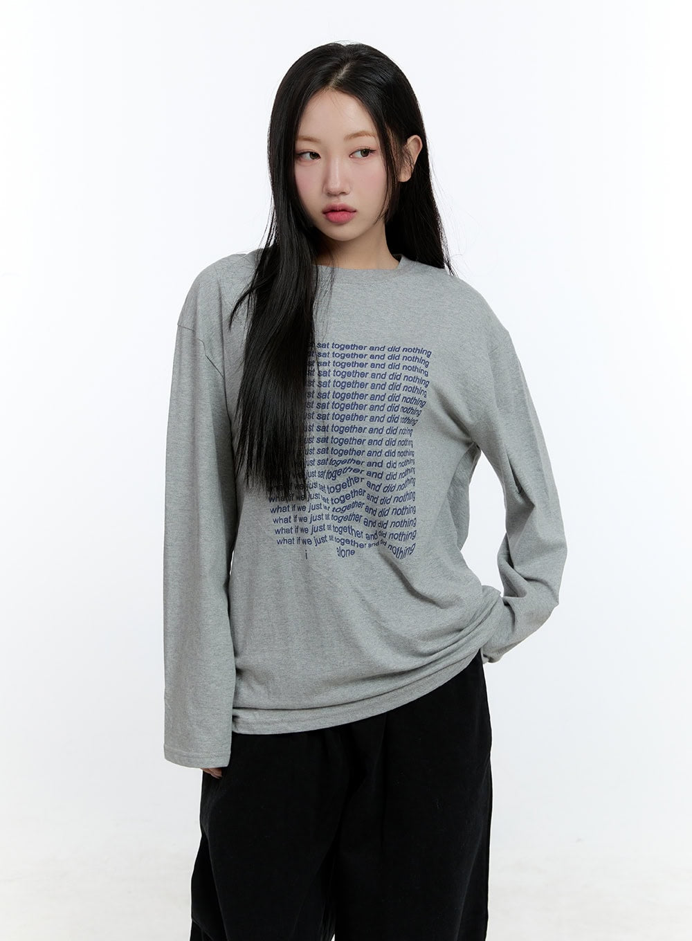 Oversized Graphic Phrase Long Sleeve Top CD424