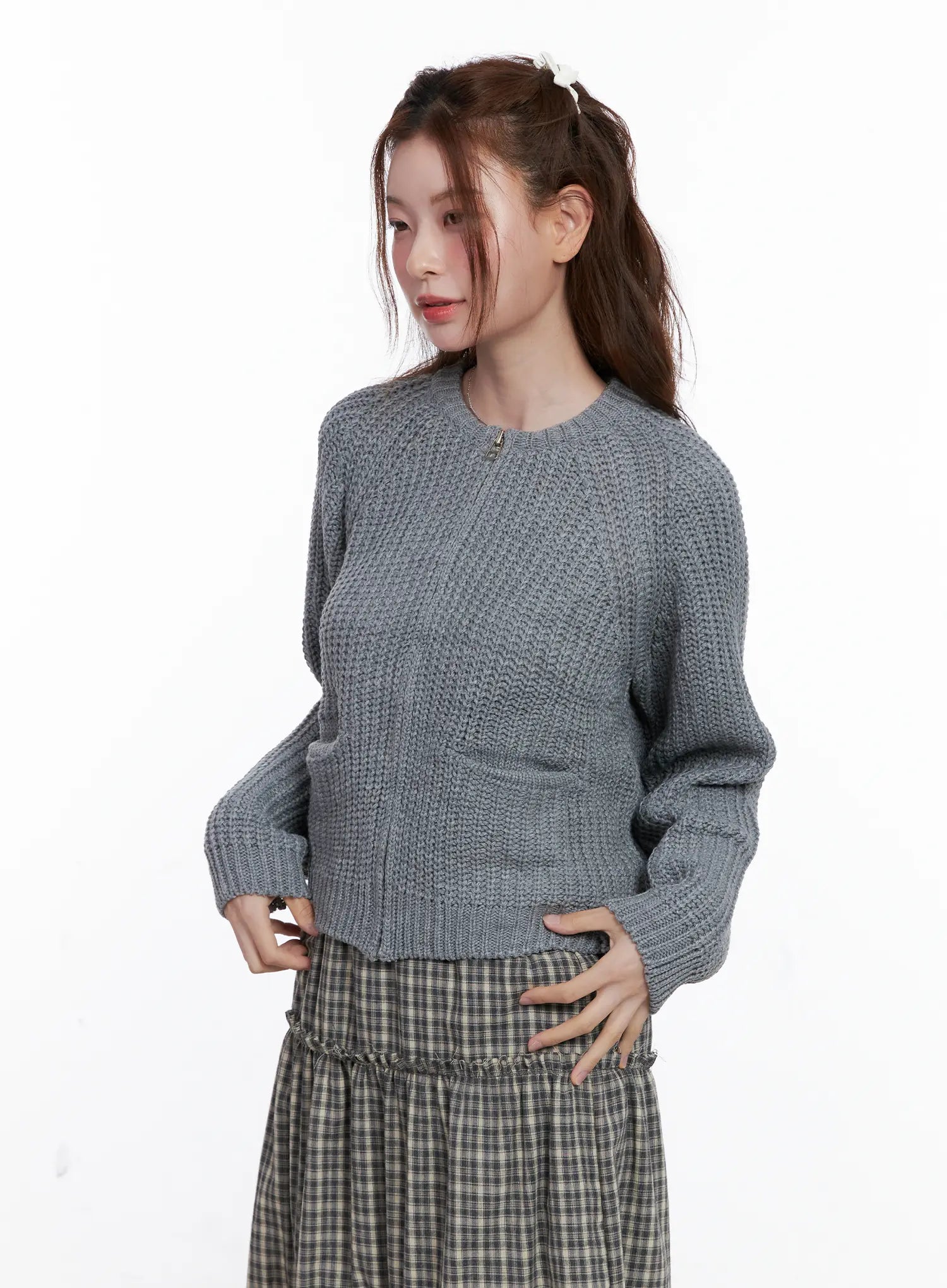 Waffle Knit Zip Up Cardigan CG520