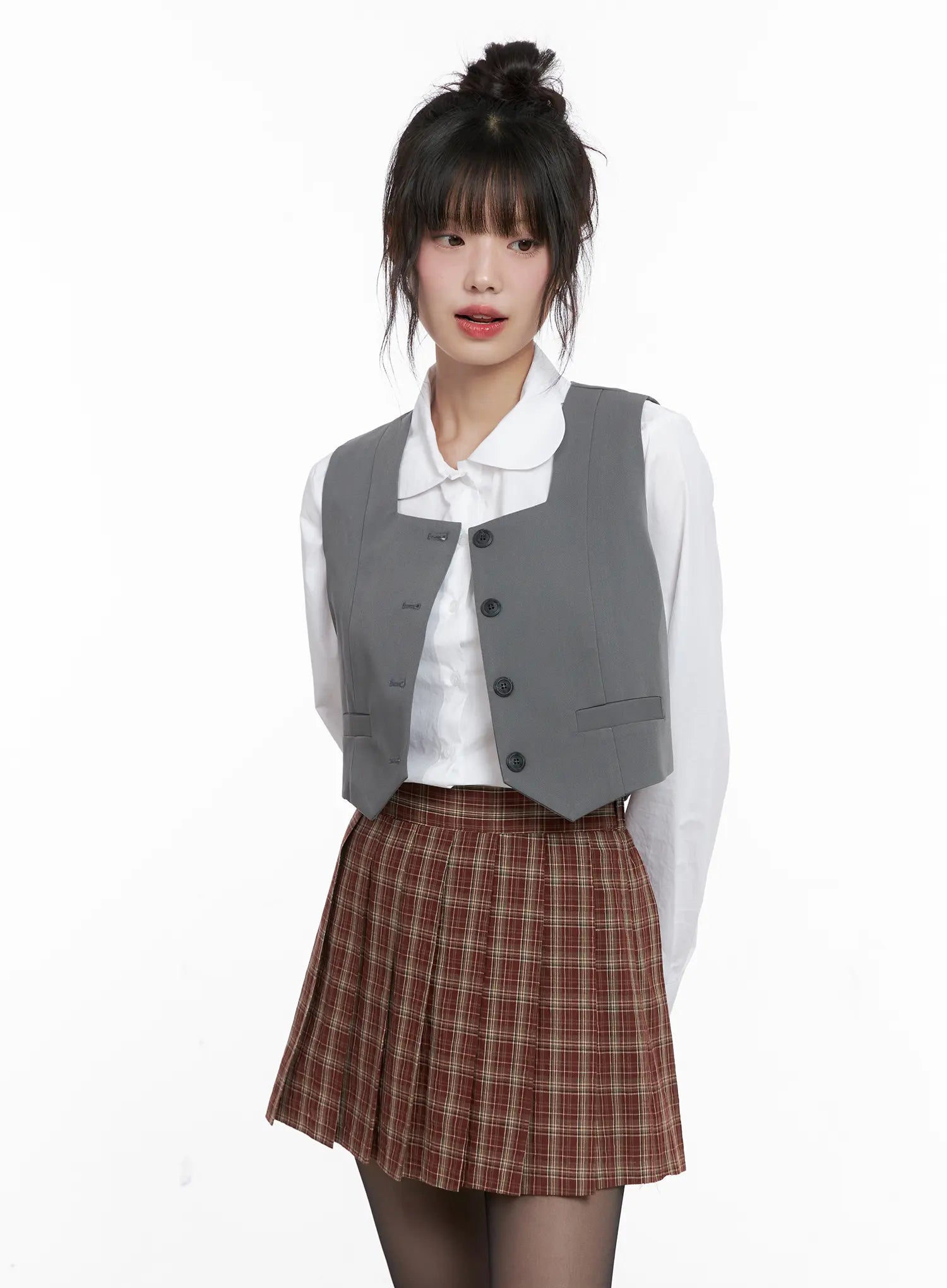 Square Neck Button Crop Vest CG519