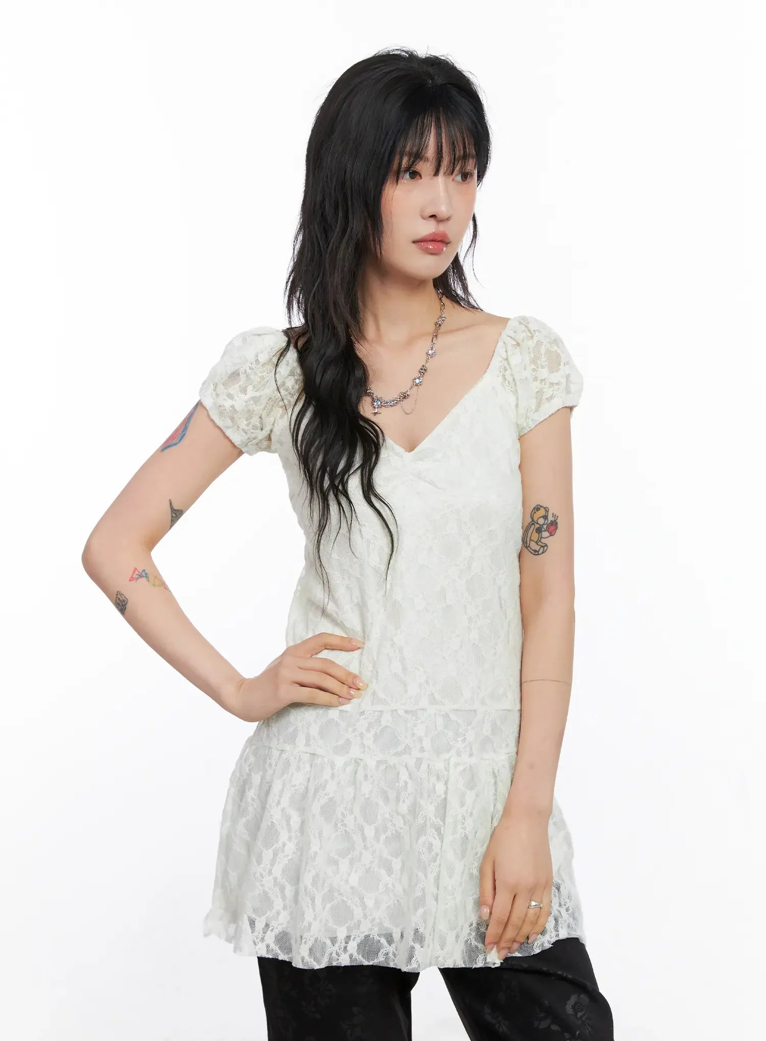 Lace Shirred Mini Dress CO507