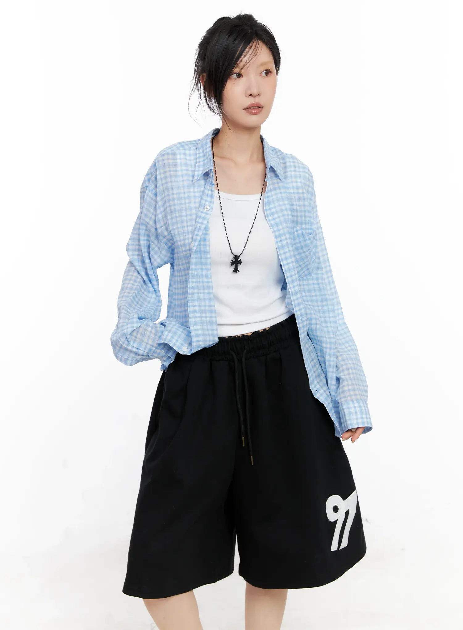 Oversized Plaid Button-Up Shirt CL528