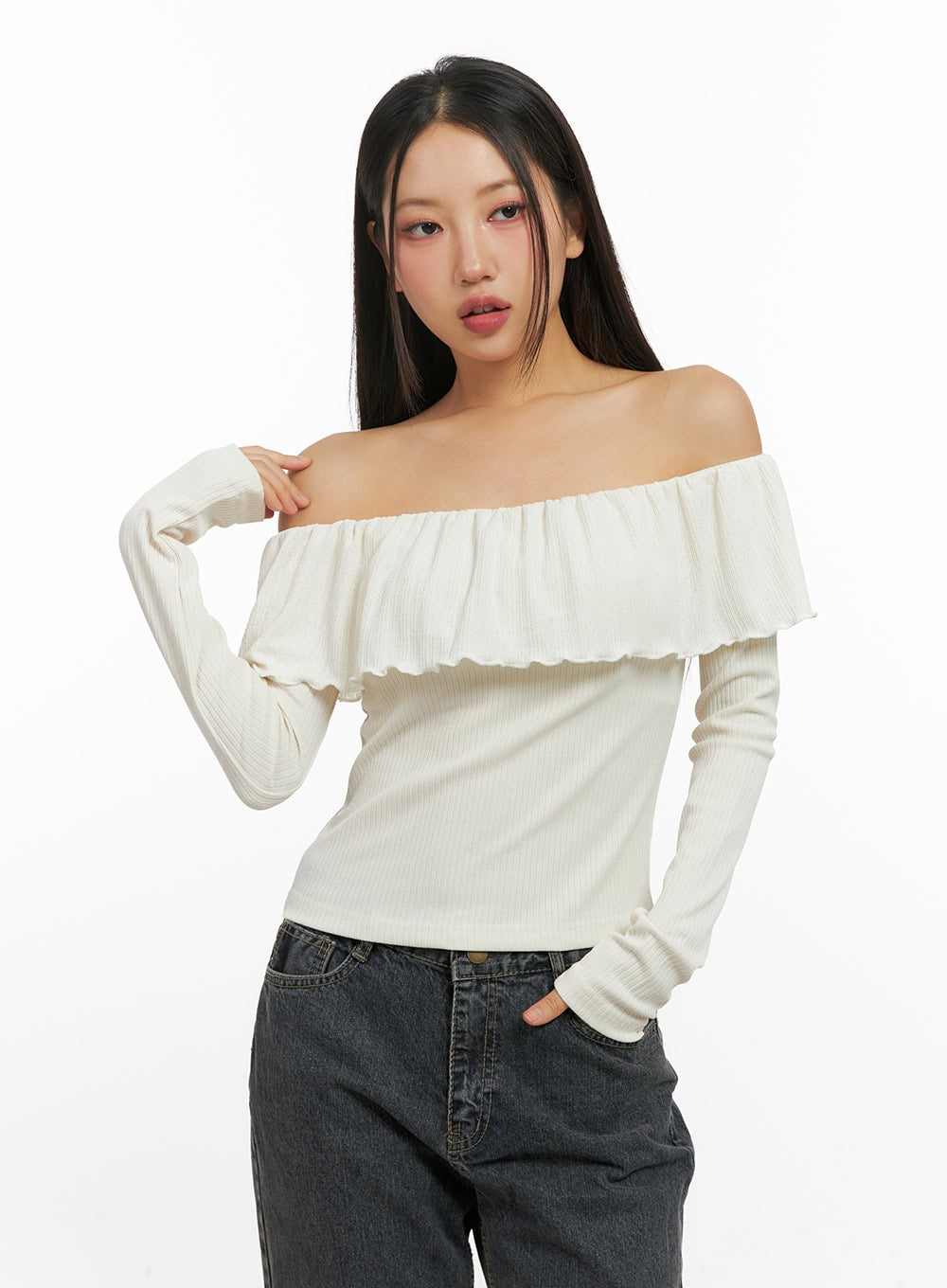 Ruffle Charm Off Shoulder Crop Top CN408