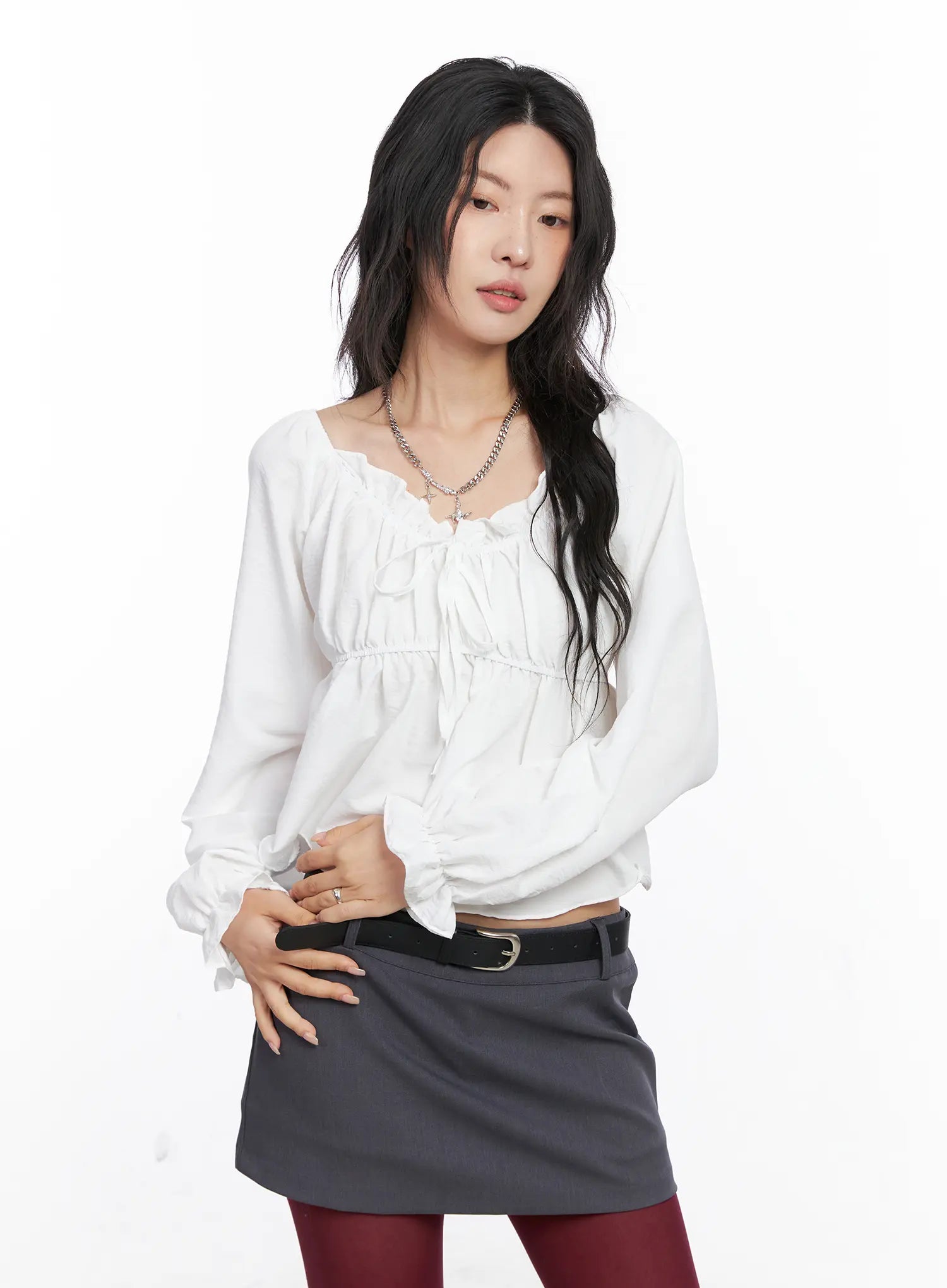 Off-Shoulder Shirred Ribbon Blouse CO508