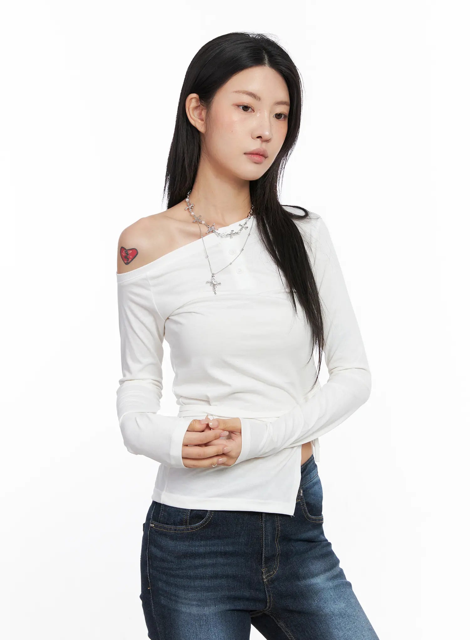 Asymmetric Slit Wrap Long Sleeve Top CO507