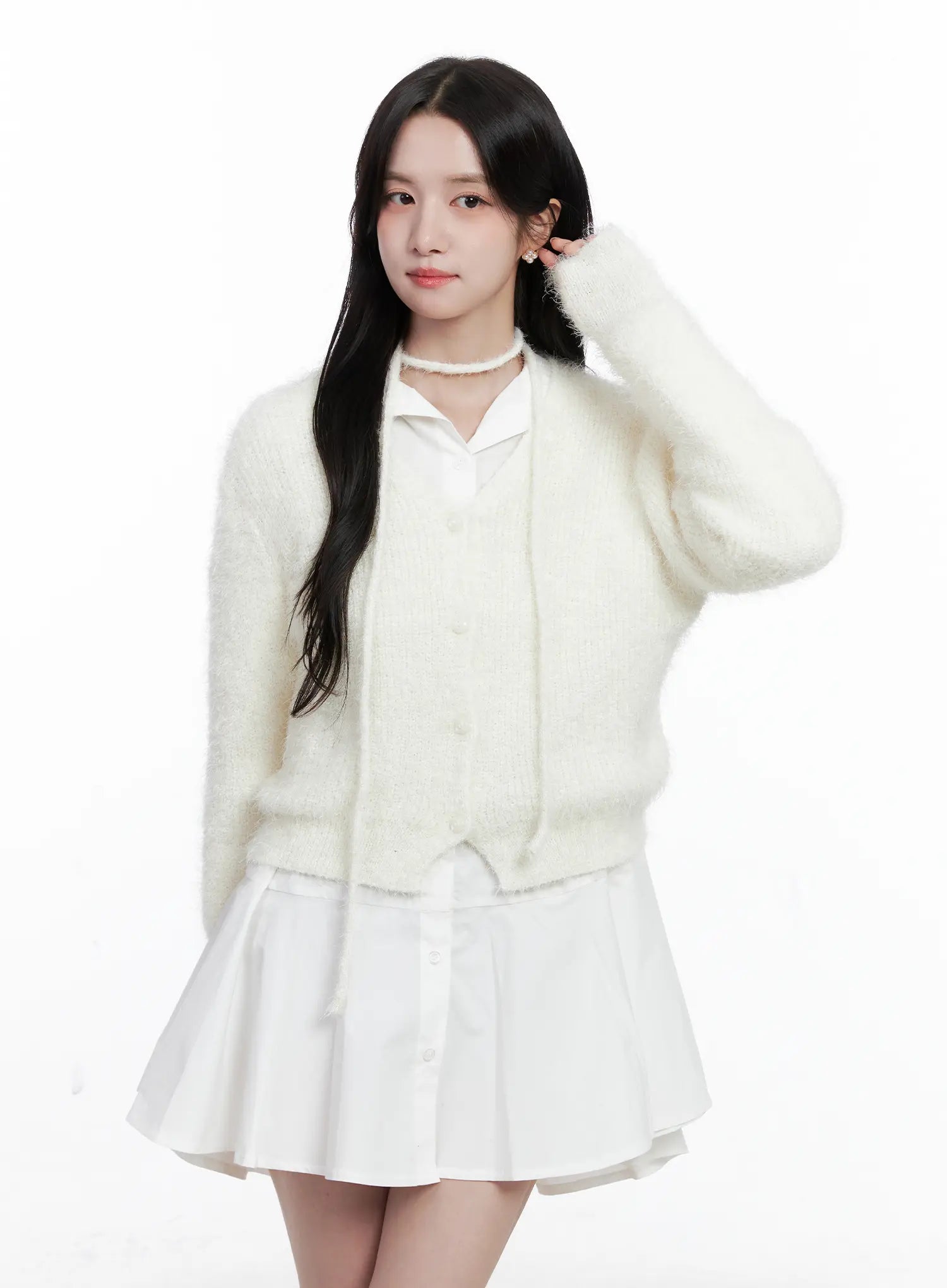 Fluffy Knit Cardigan & Scarf Set CS519