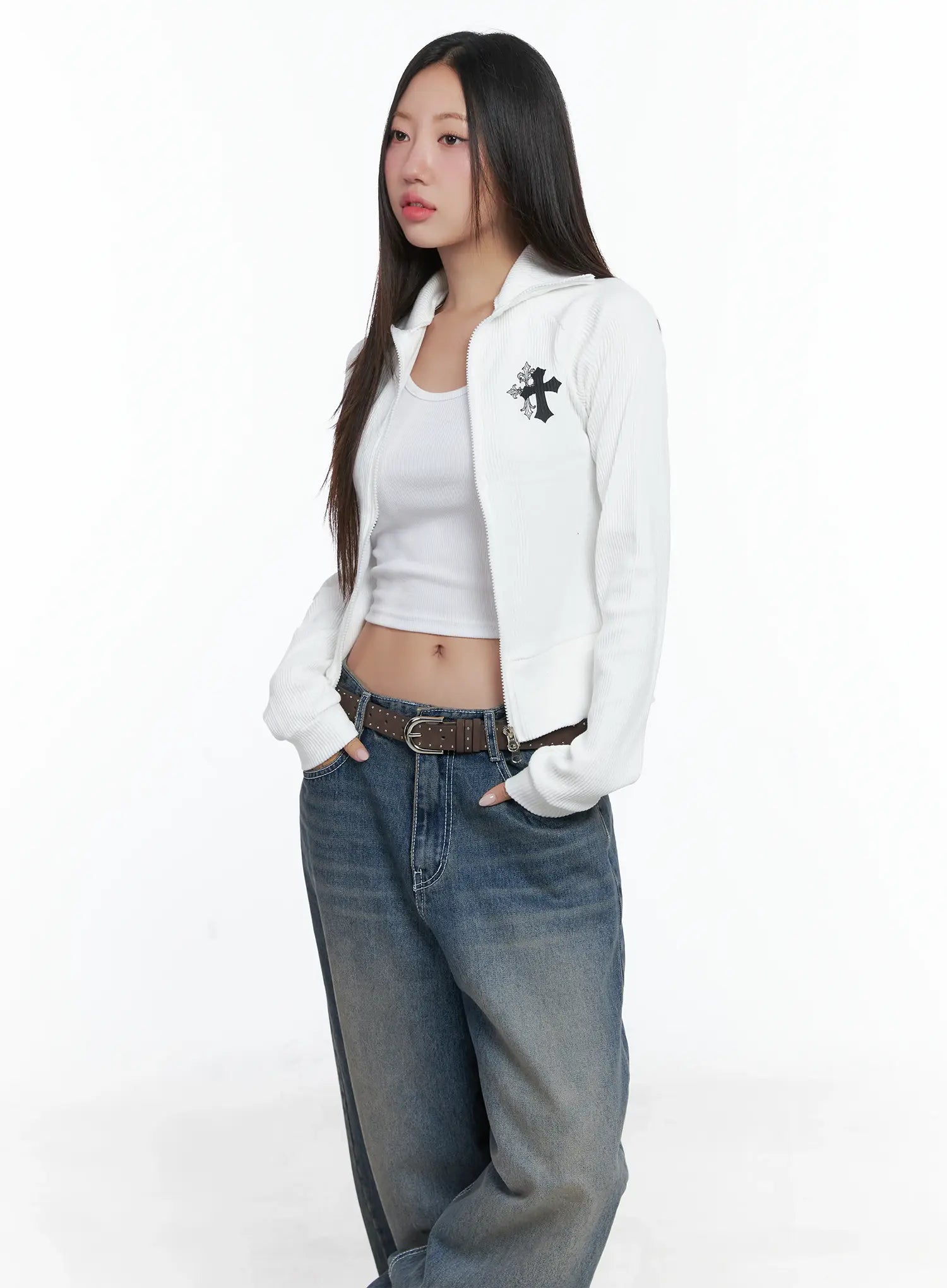 Gothic Print Slim Fit Ribbed Zip-Up Jacket CS503