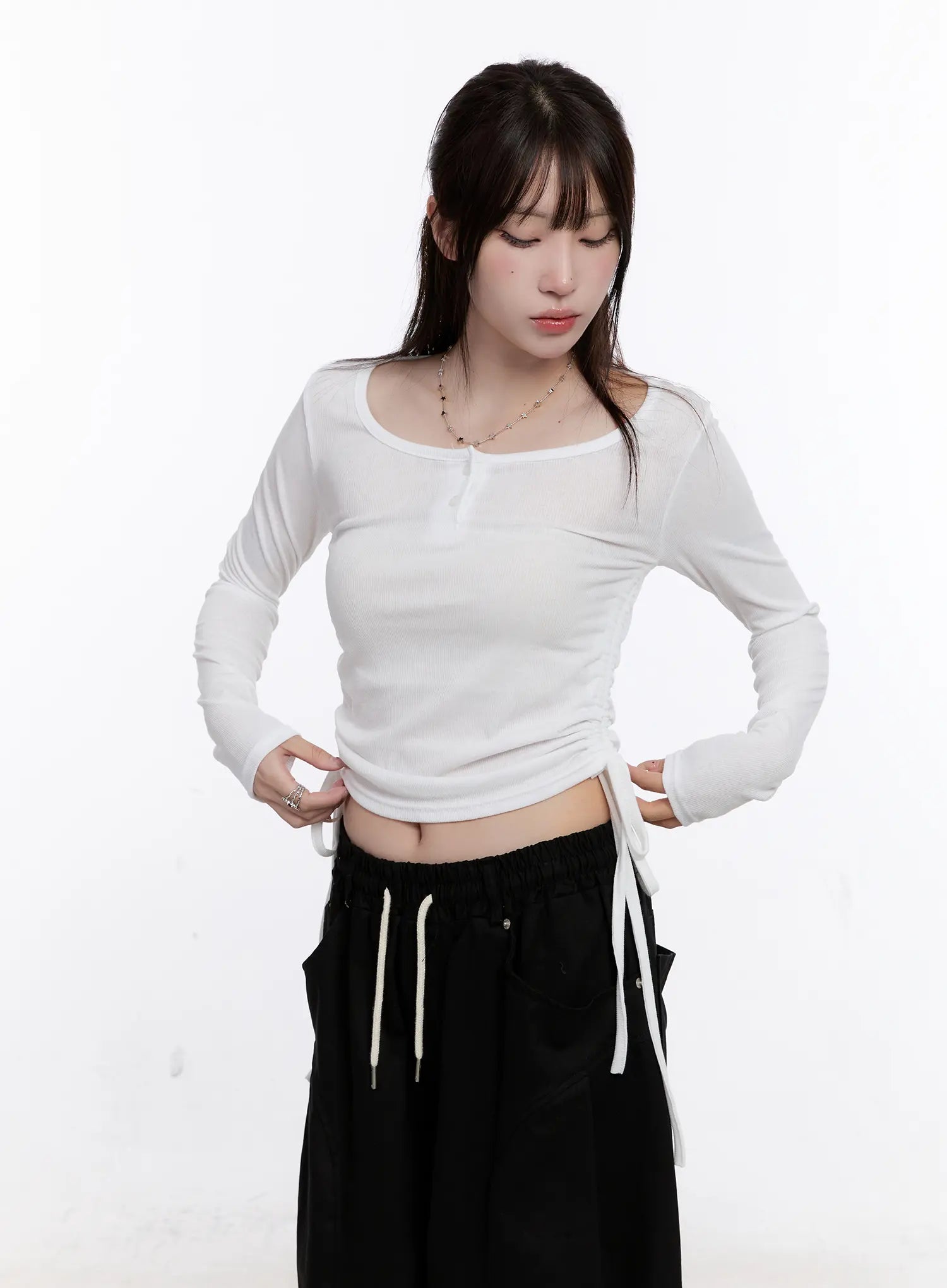 Shirred Long Sleeve Crop Top CO501