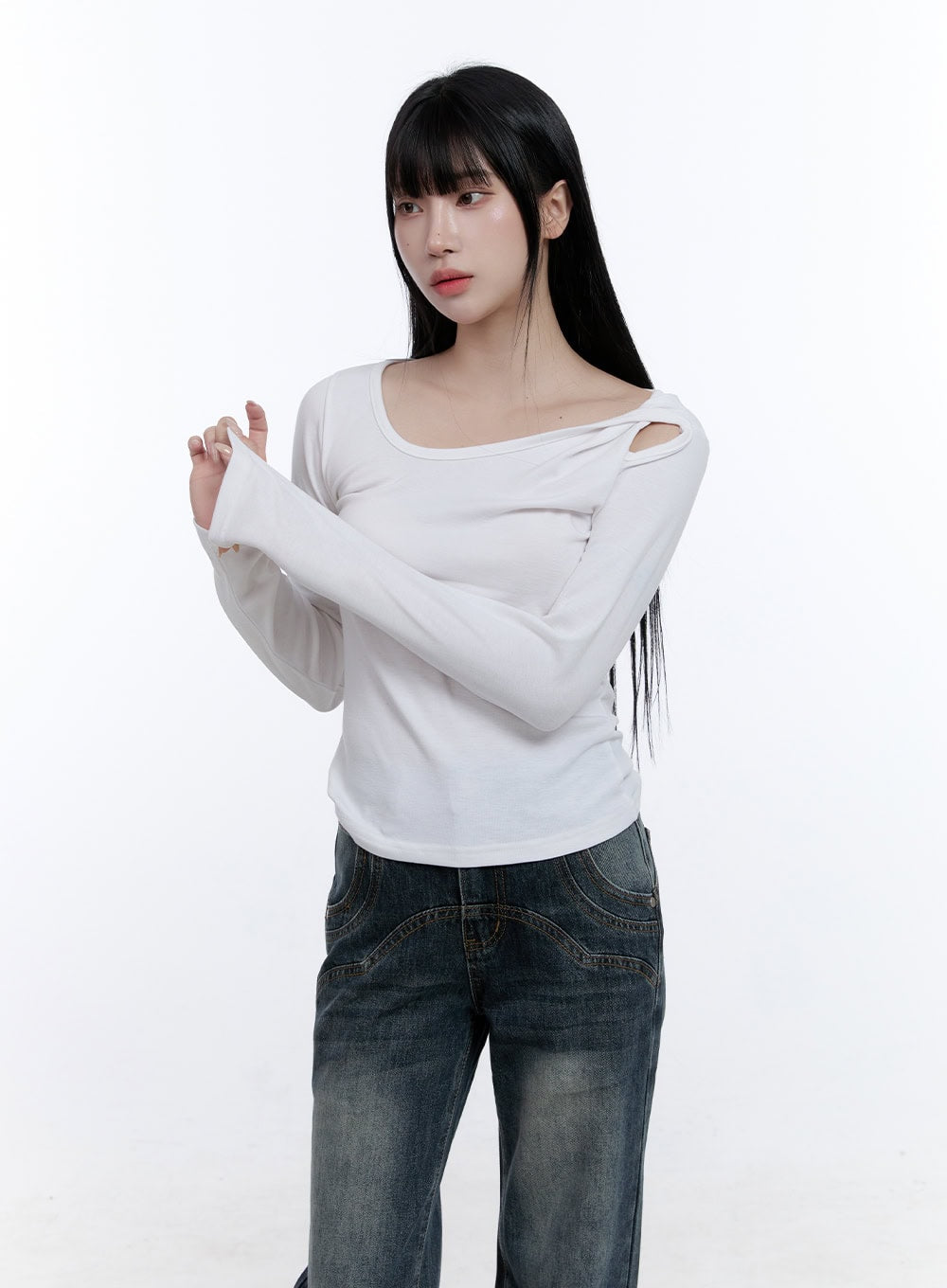 Unbalanced Cut Out Long Sleeve Top CD420
