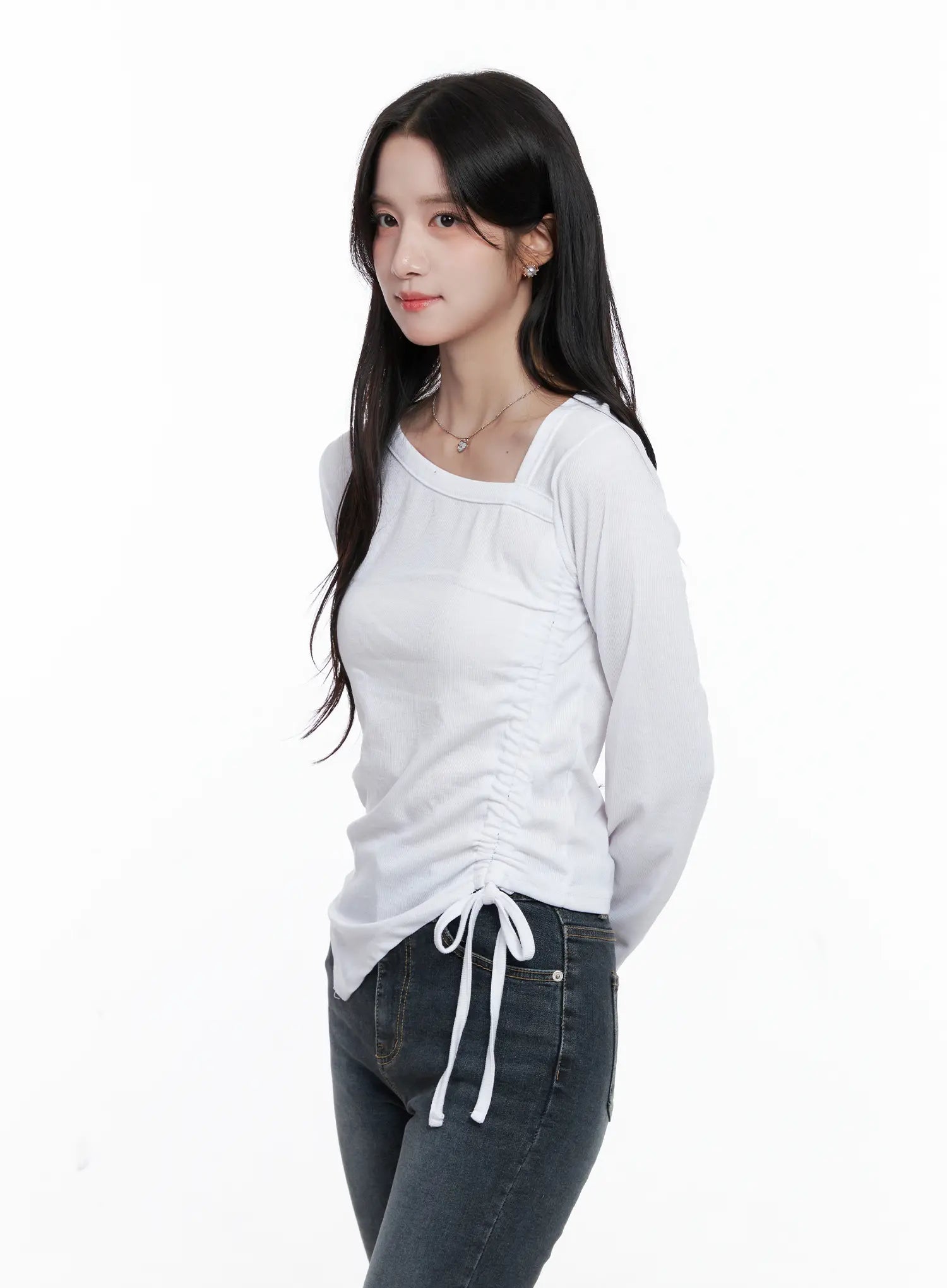 Asymmetrical Neck Ruched Top CS523