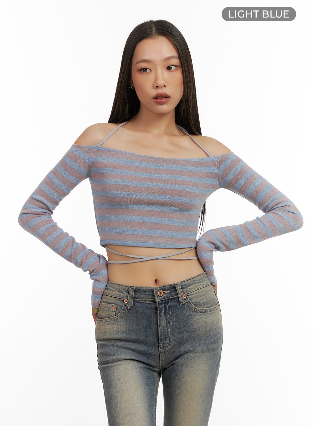 Stripe String Off-Shoulder Crop Top CO424
